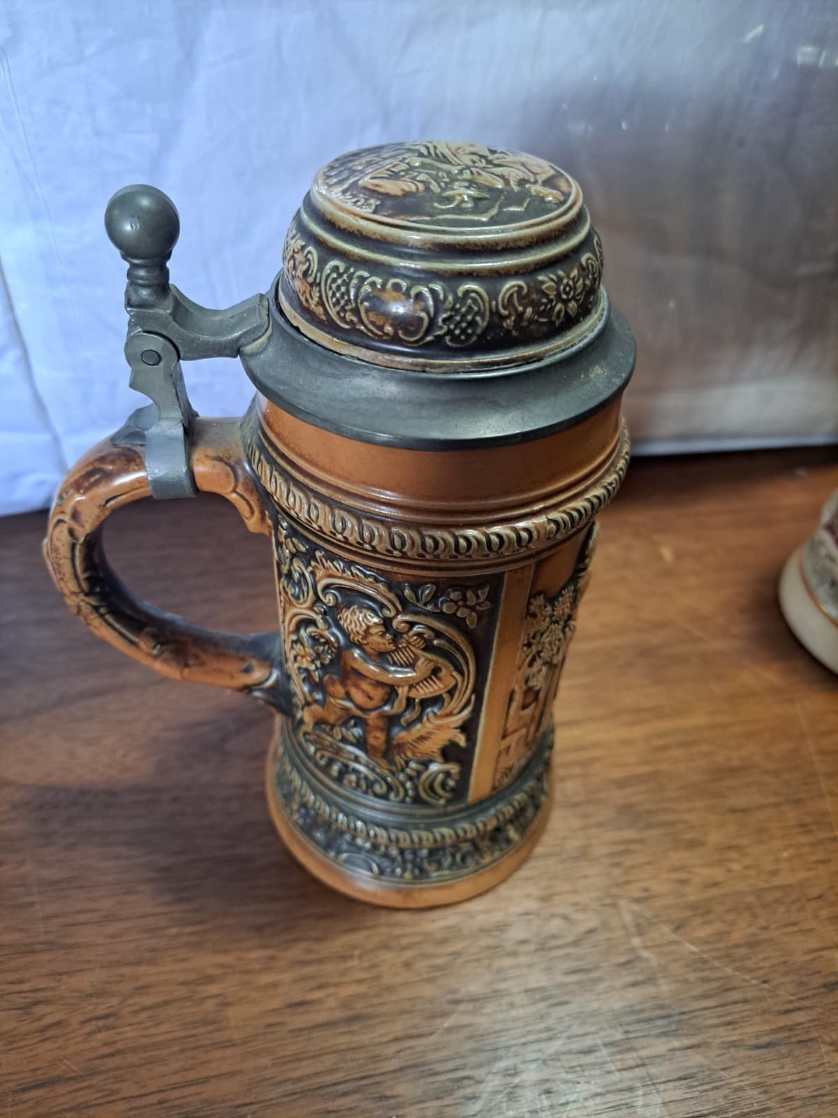 Old Gerz Ausunserem Firmen W. Germany Hunter Cherub Beer Stein Pewter Lid - Thumbnail 8
