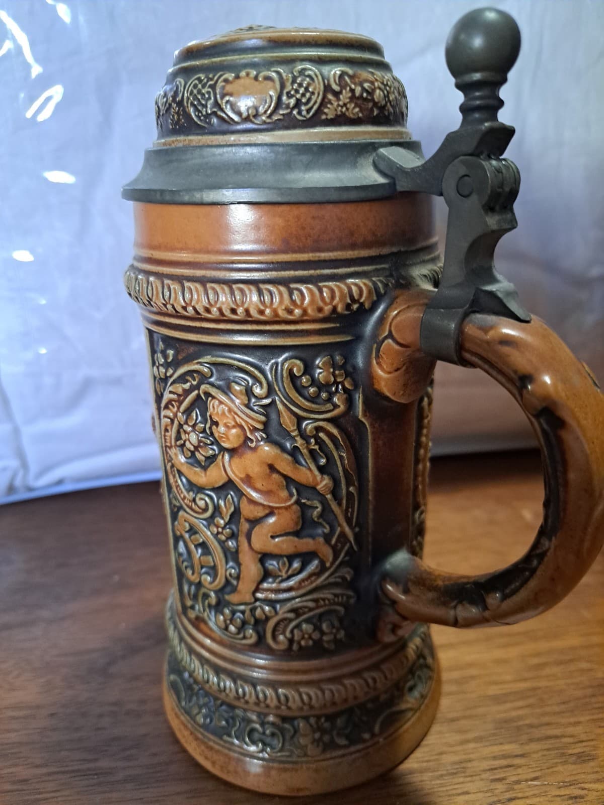 Old Gerz Ausunserem Firmen W. Germany Hunter Cherub Beer Stein Pewter Lid - Thumbnail 2