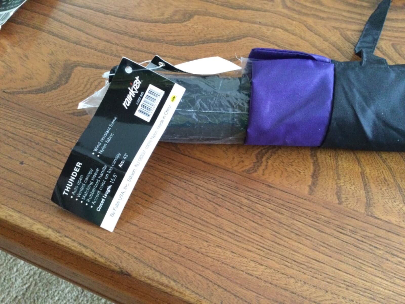 Rainkist 43" Arc Auto Open Foldable Umbrella Black & Purple w/ Carry Sleeve NWT - Thumbnail 8