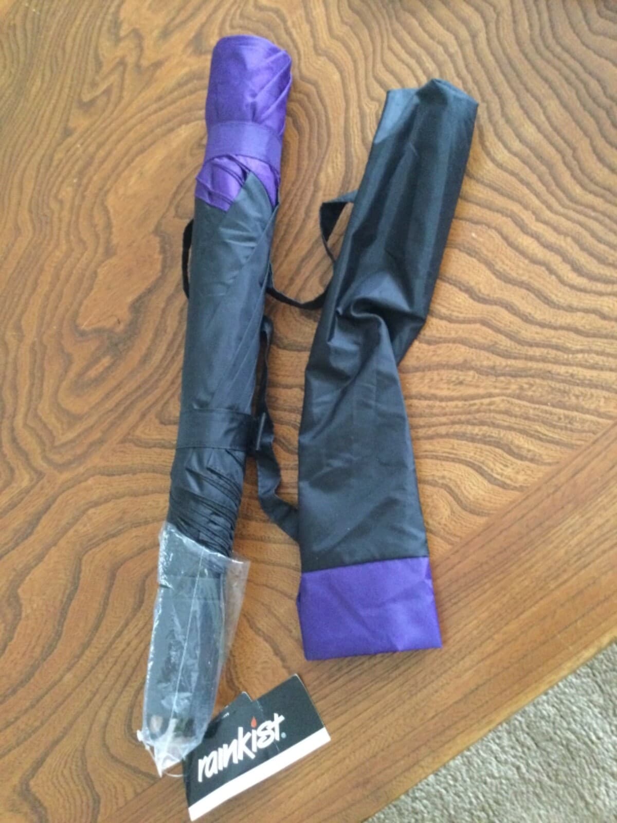 Rainkist 43" Arc Auto Open Foldable Umbrella Black & Purple w/ Carry Sleeve NWT - Thumbnail 6