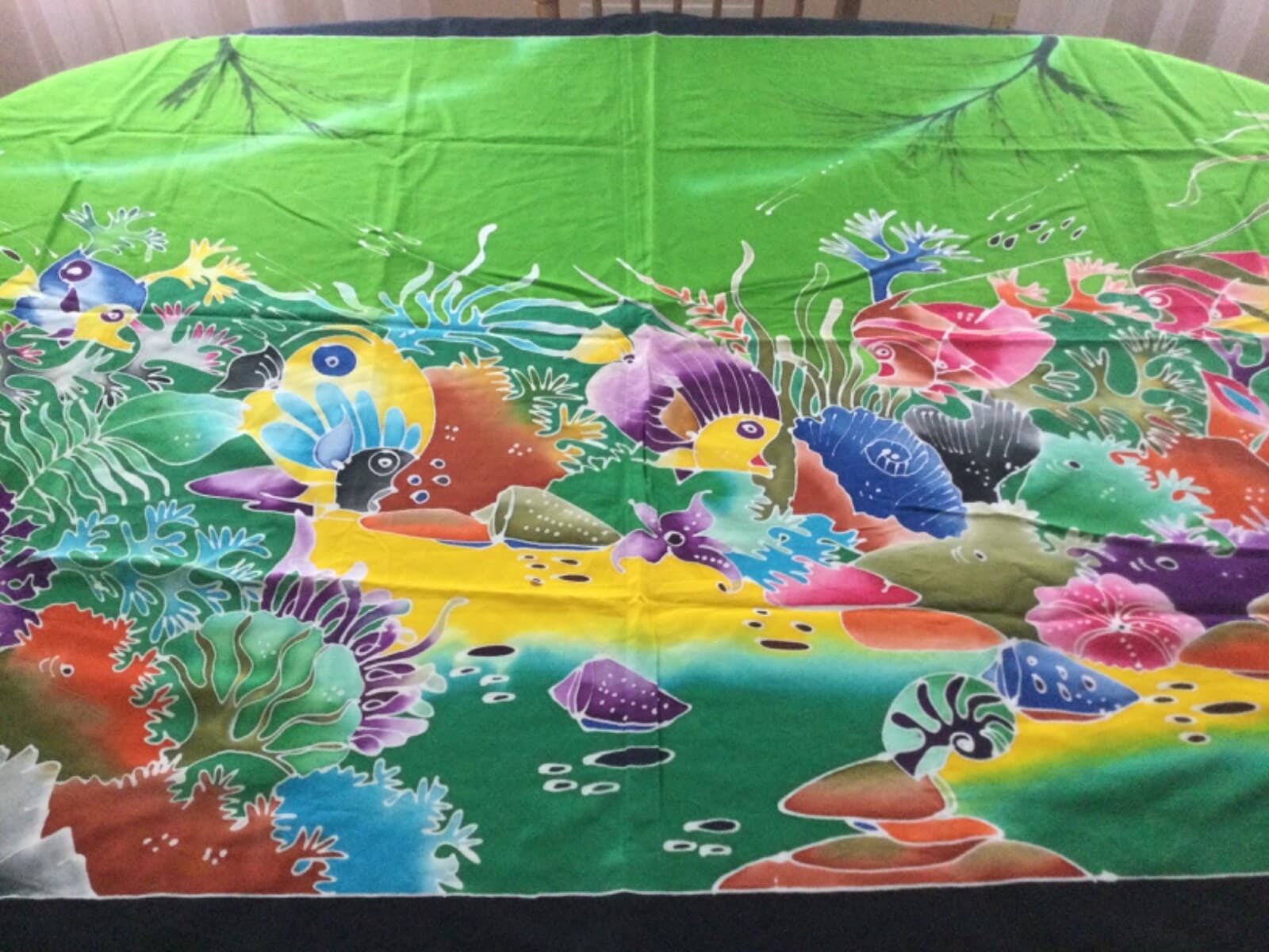Batik Painted Coral Reef Fish Pareo Sarong Shawl 45x70 Tablecloth Beach Wrap - Thumbnail 3