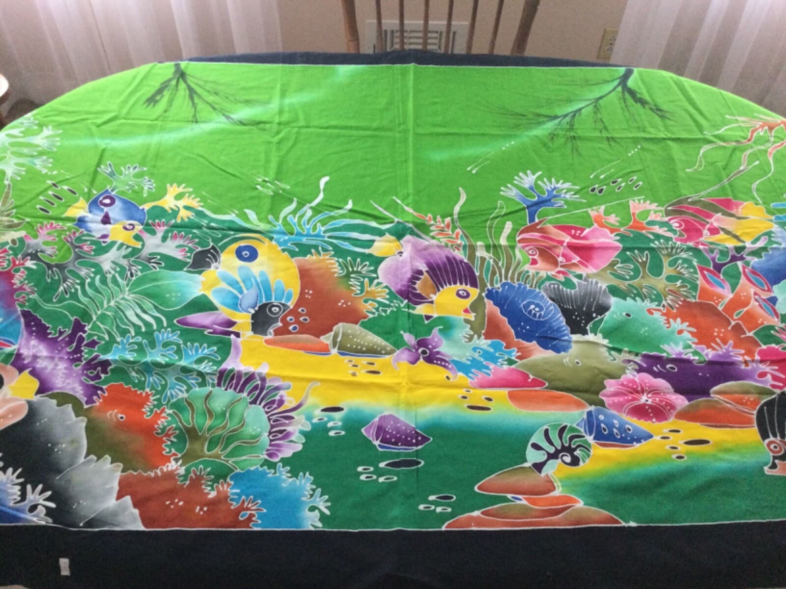 Batik Painted Coral Reef Fish Pareo Sarong Shawl 45x70 Tablecloth Beach Wrap - Thumbnail 6
