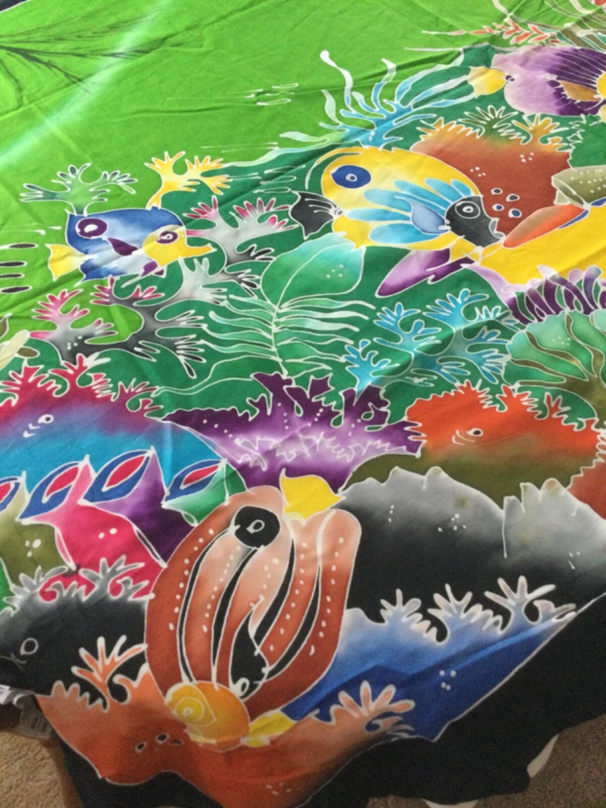 Batik Painted Coral Reef Fish Pareo Sarong Shawl 45x70 Tablecloth Beach Wrap - Thumbnail 2