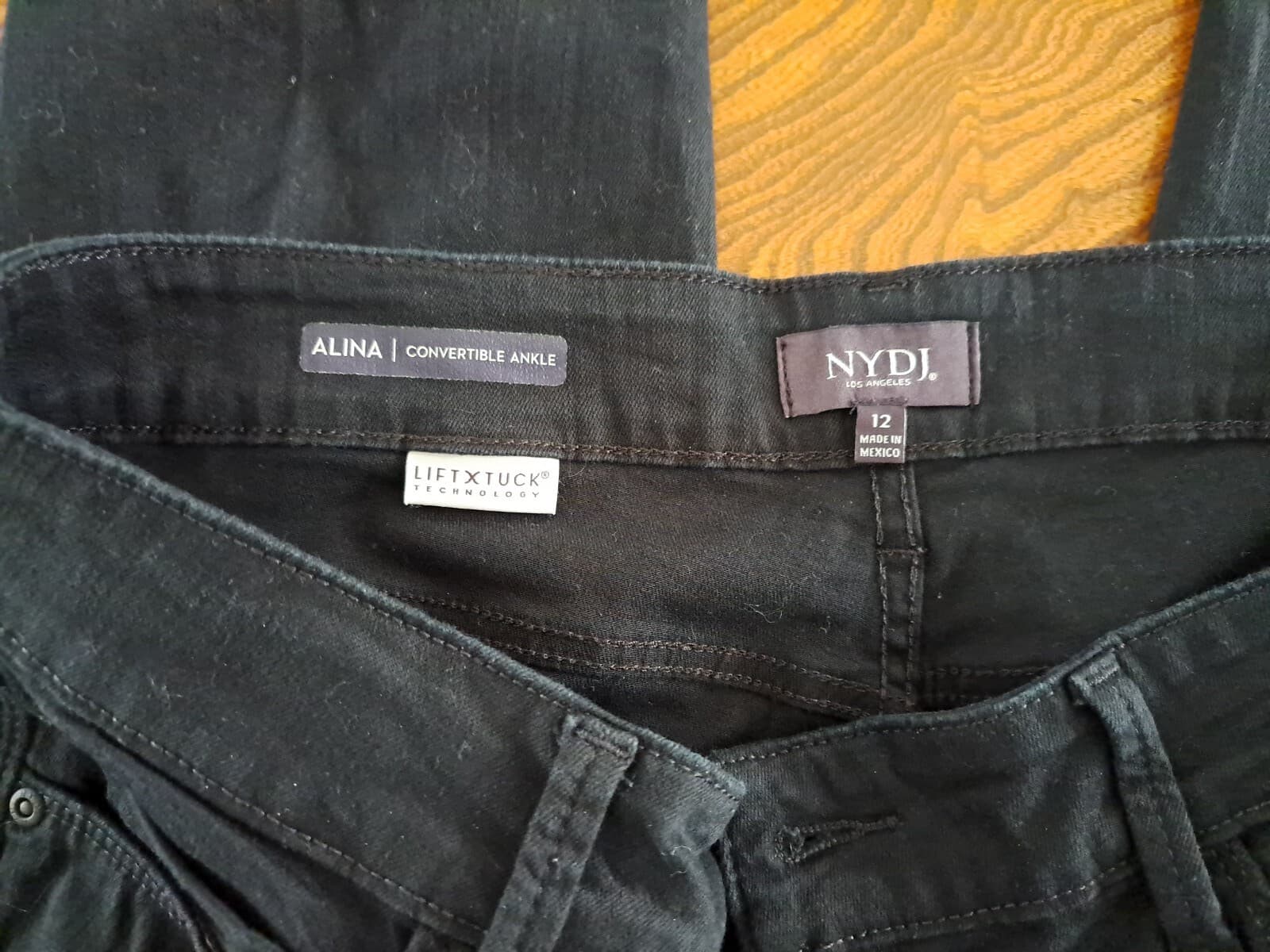 NYDJ sz 12 Alina Convertible Skinny Ankle Jeans Black 5 Pocket Stretch 35 x 28 - Thumbnail 2