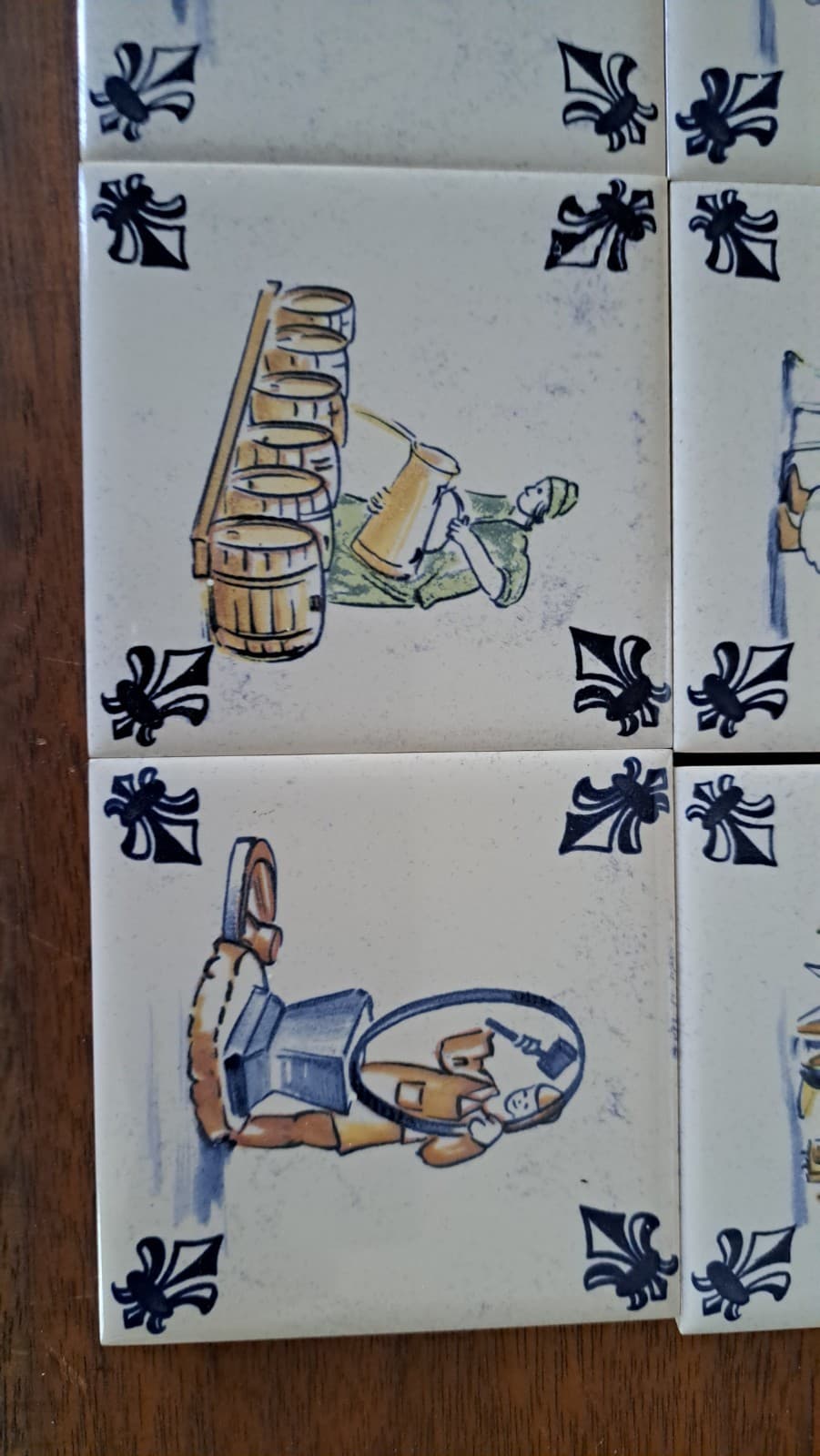 VTG Set 16 KLM Airline Dutch Delft Blue POLYCHROME Tile Coaster Games Workers 3" - Thumbnail 2