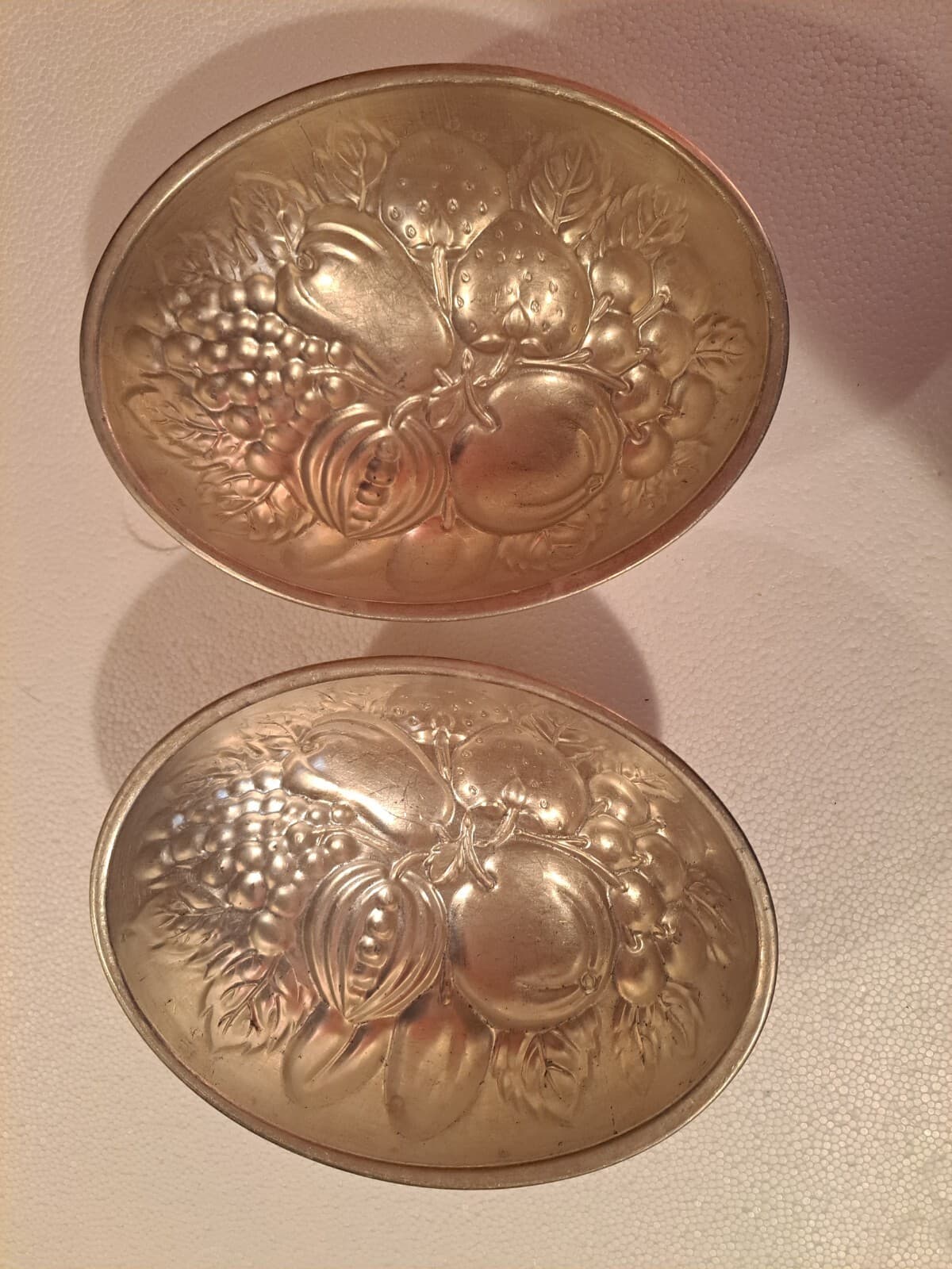 Vintage Pair Aluminum 8" Oval Egg w/ Fruit Design Molds Ice Jello Cake Chocolate - Thumbnail 5