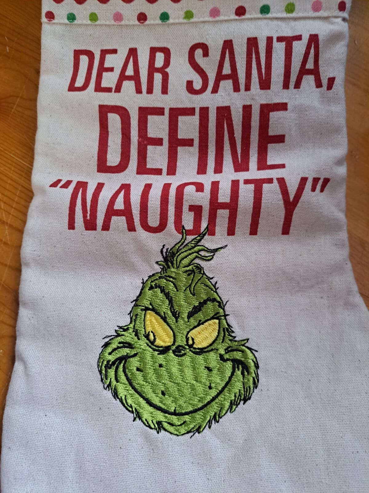 Dept. 56 Dr. Seuss Grinch Dear Santa Define Naughty Christmas Stocking NWT - Thumbnail 2