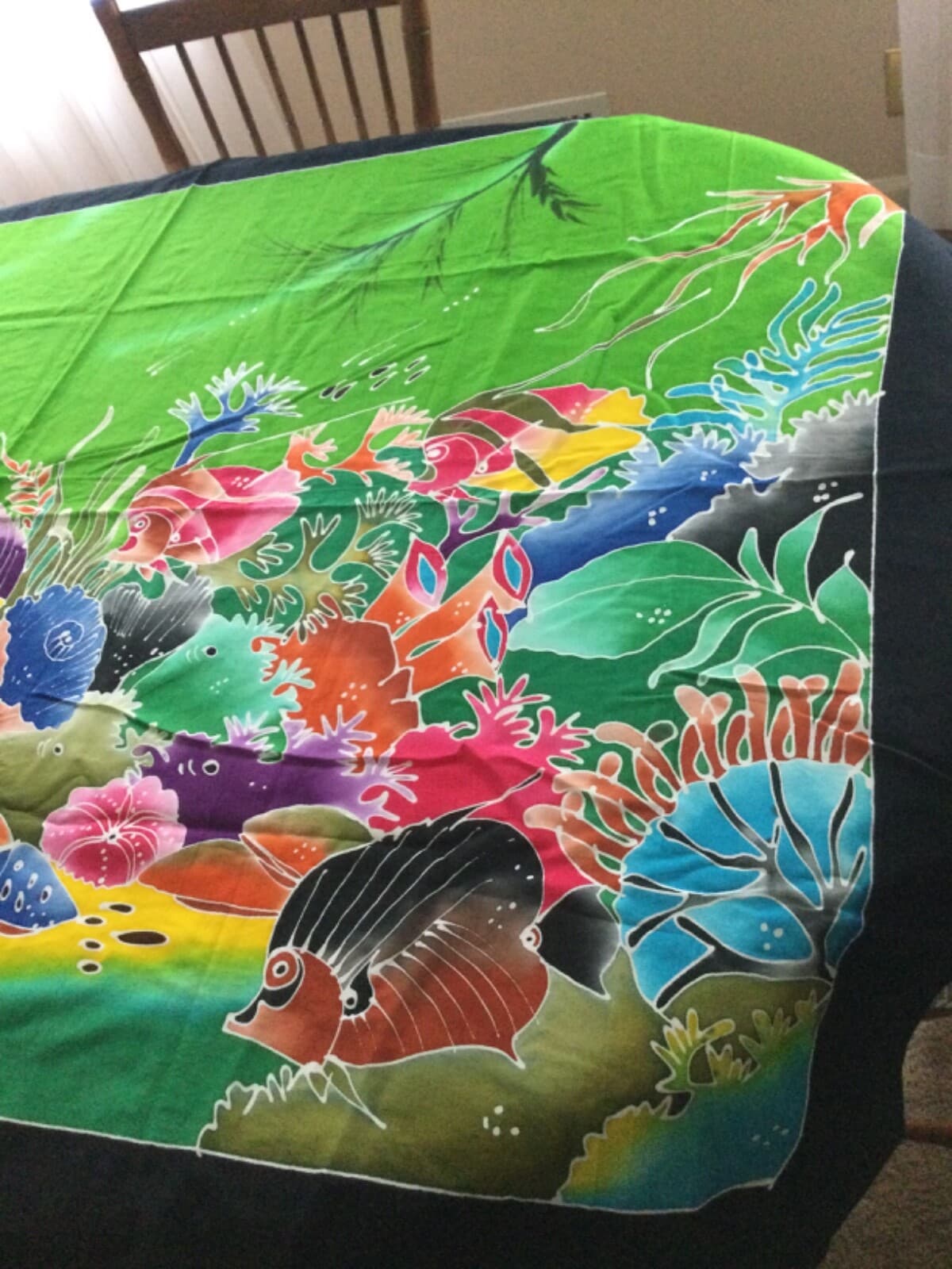 Batik Painted Coral Reef Fish Pareo Sarong Shawl 45x70 Tablecloth Beach Wrap - Thumbnail 5