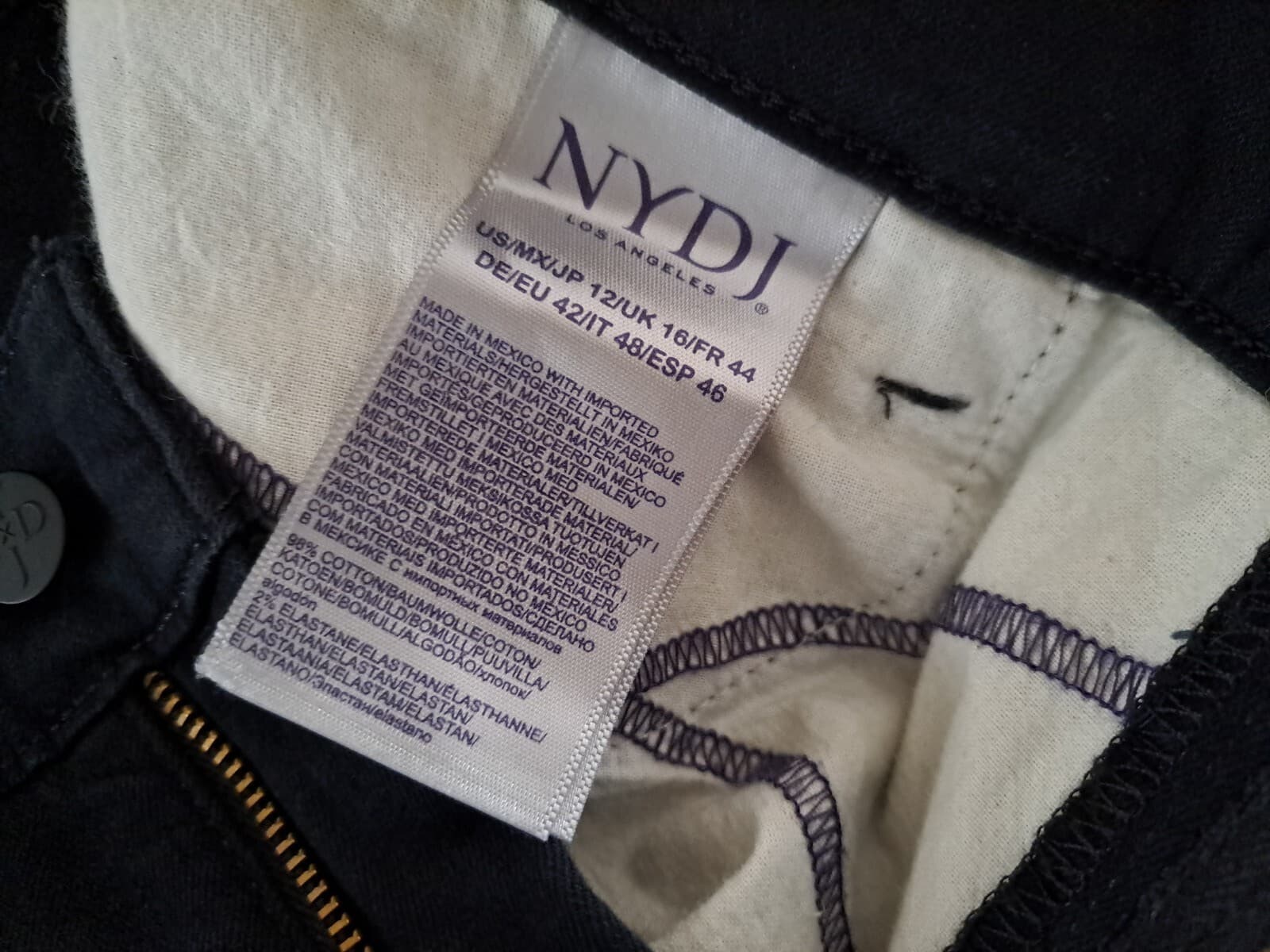 NYDJ sz 12 Alina Convertible Skinny Ankle Jeans Black 5 Pocket Stretch 35 x 28 - Thumbnail 3