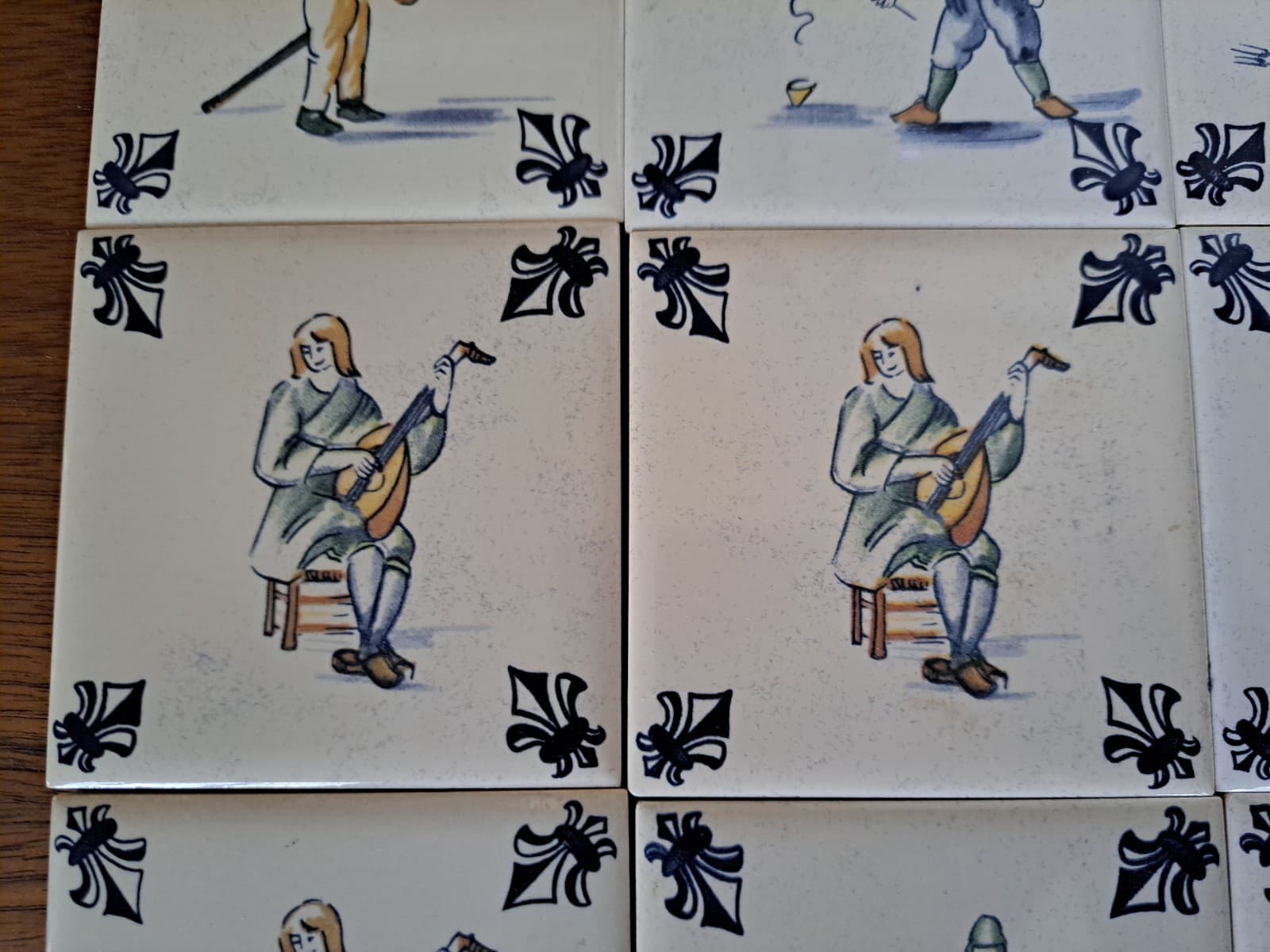 VTG Set 16 KLM Airline Dutch Delft Blue POLYCHROME Tile Coaster Games Workers 3" - Thumbnail 8