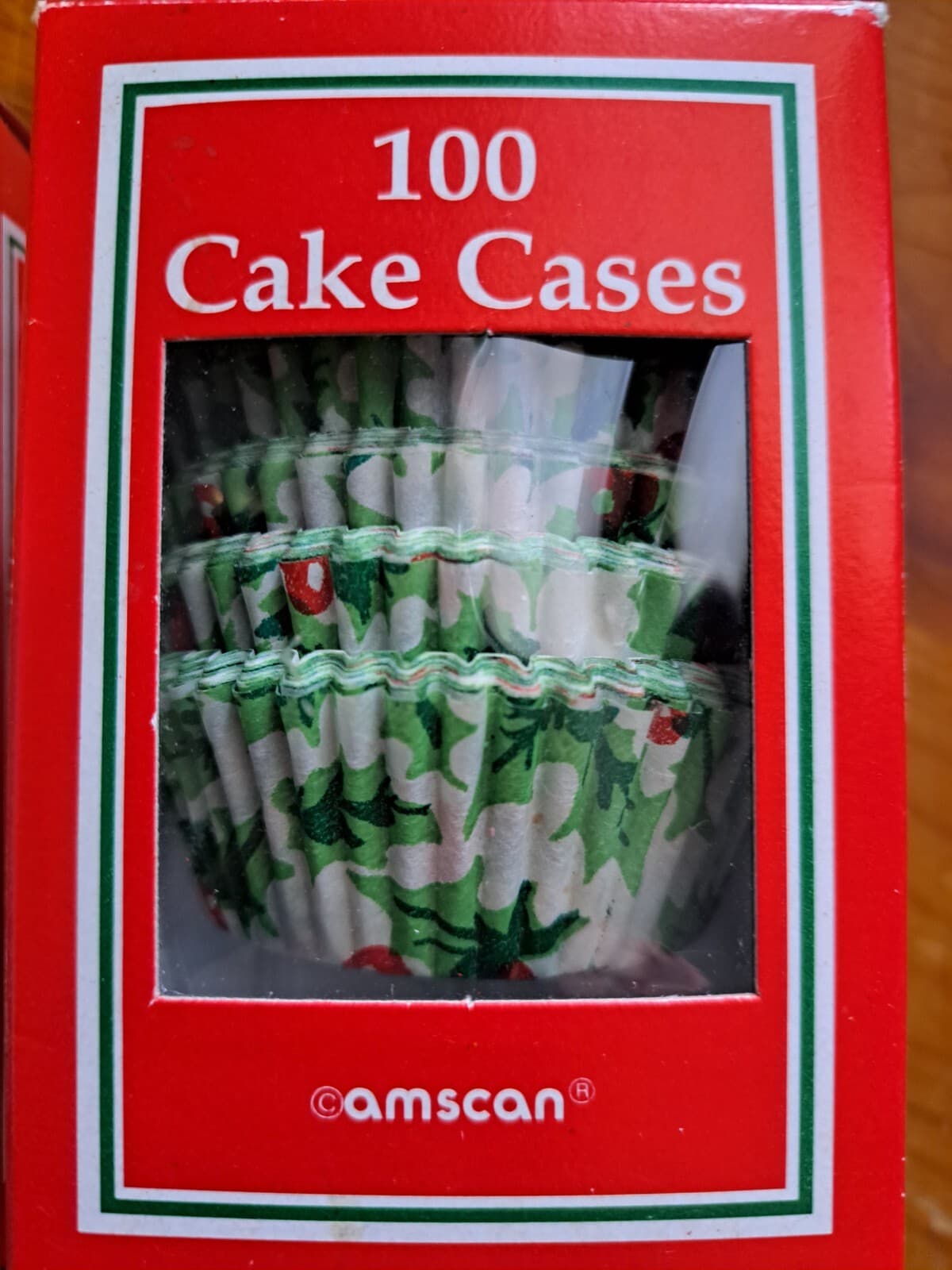 Amscan Christmas Baking 200 Petit-Four Cases Moules 100 Cupcake Liners Holly NOS - Thumbnail 3