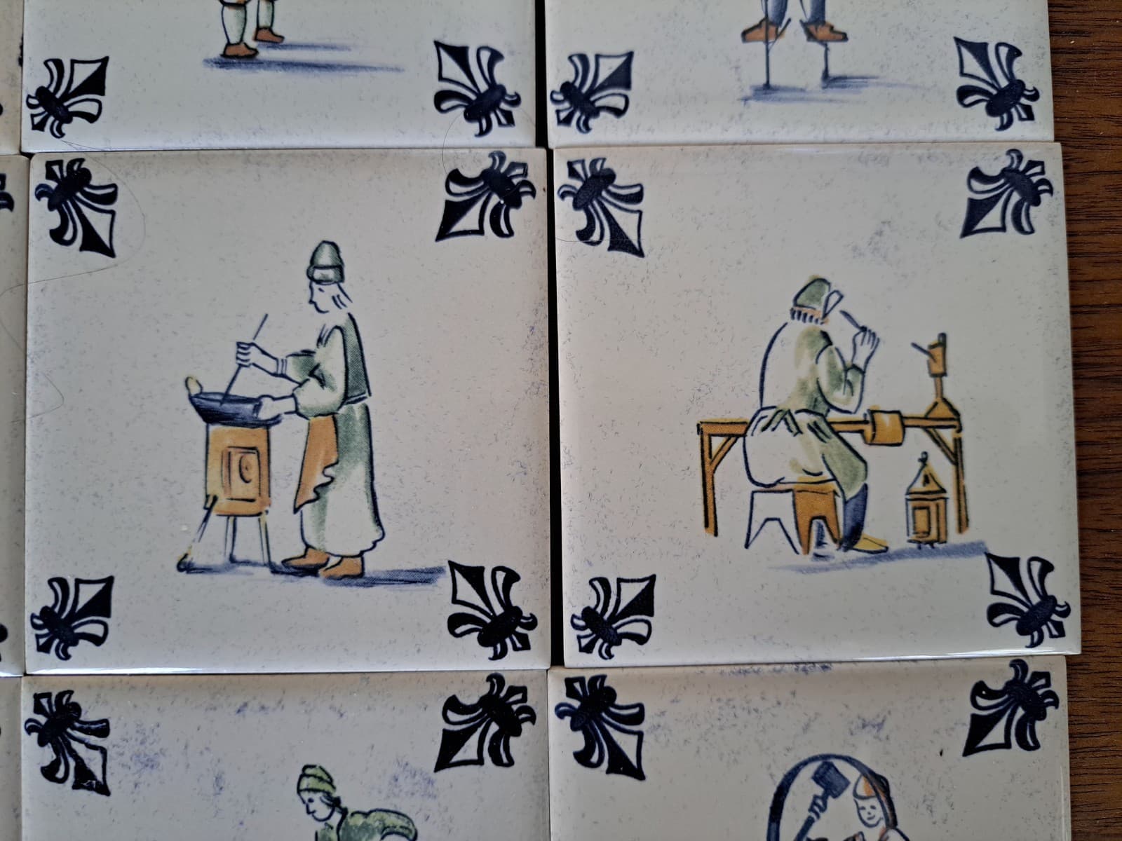 VTG Set 16 KLM Airline Dutch Delft Blue POLYCHROME Tile Coaster Games Workers 3" - Thumbnail 4