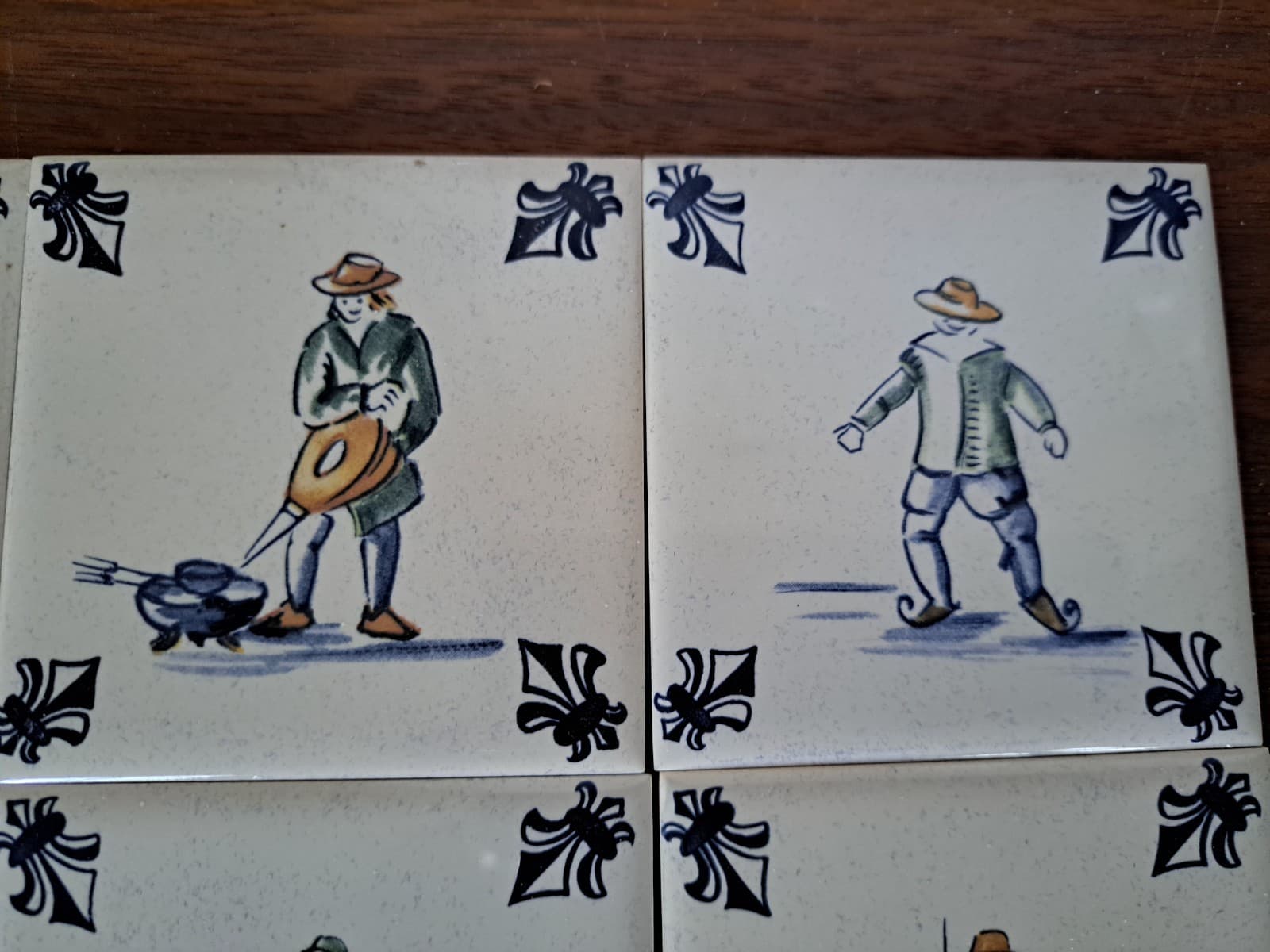 VTG Set 16 KLM Airline Dutch Delft Blue POLYCHROME Tile Coaster Games Workers 3" - Thumbnail 6