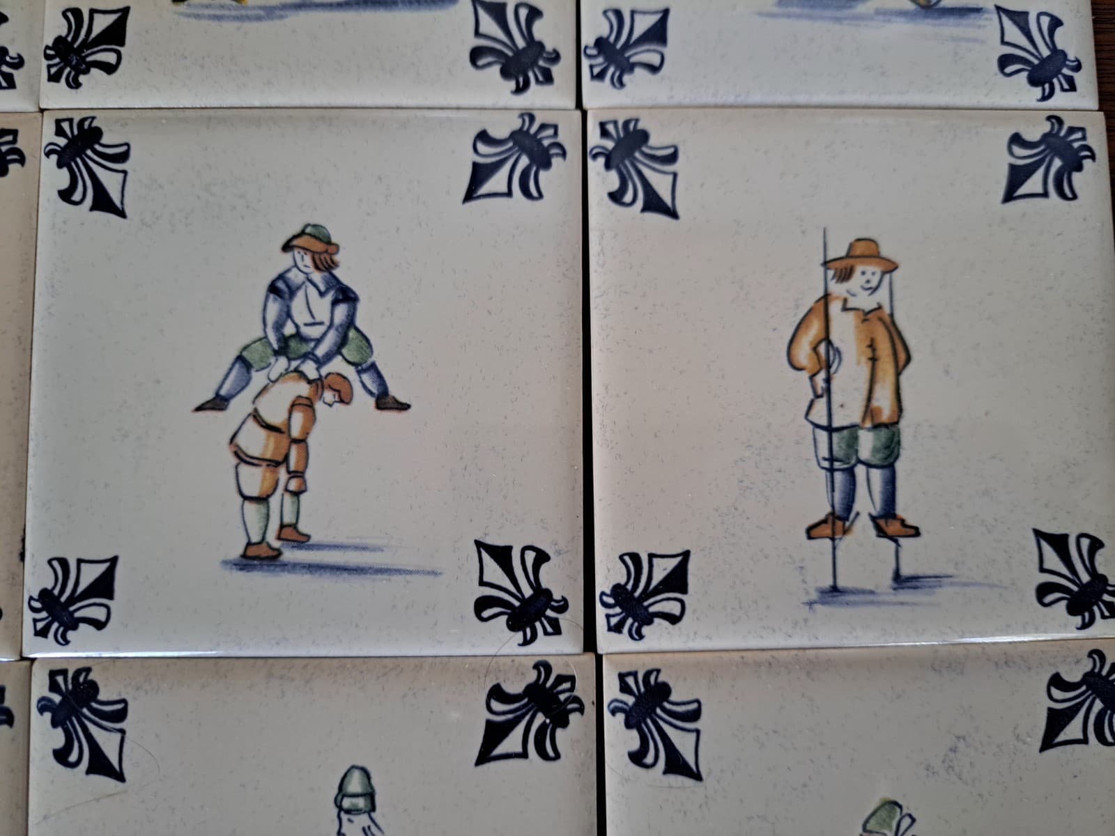 VTG Set 16 KLM Airline Dutch Delft Blue POLYCHROME Tile Coaster Games Workers 3" - Thumbnail 5