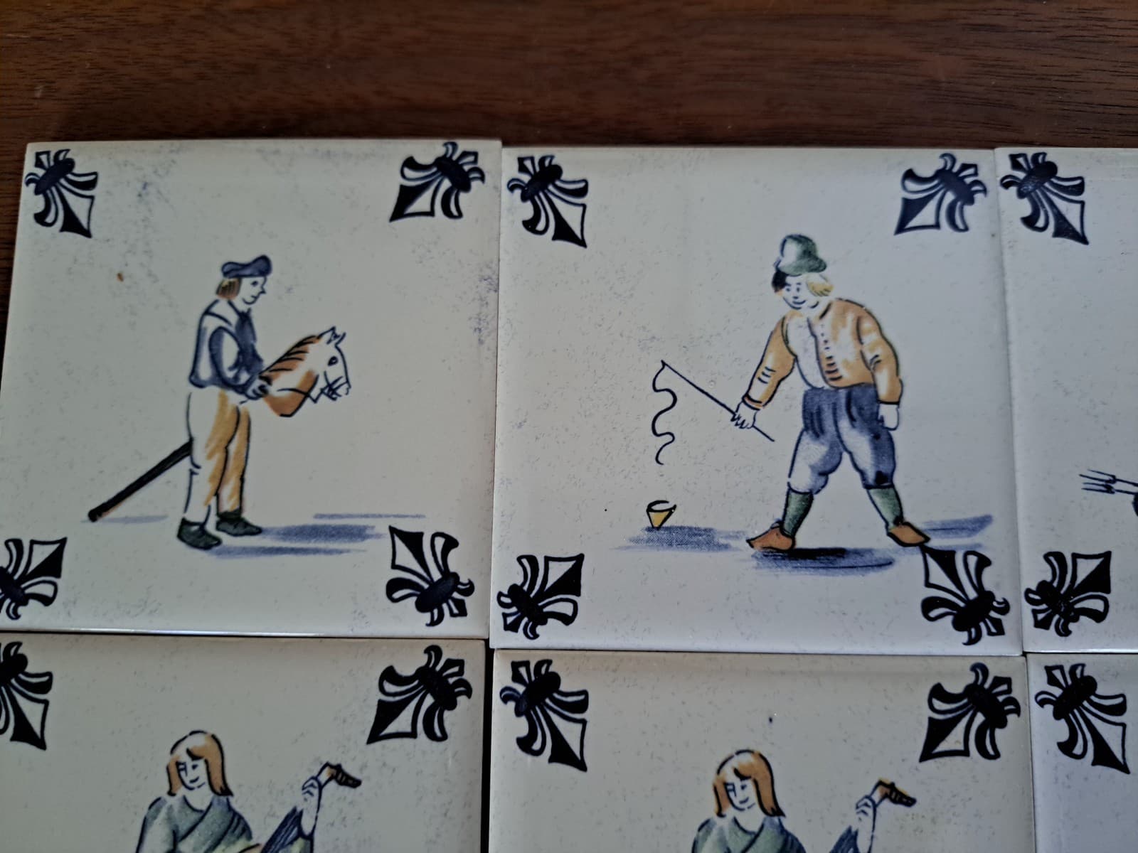 VTG Set 16 KLM Airline Dutch Delft Blue POLYCHROME Tile Coaster Games Workers 3" - Thumbnail 7