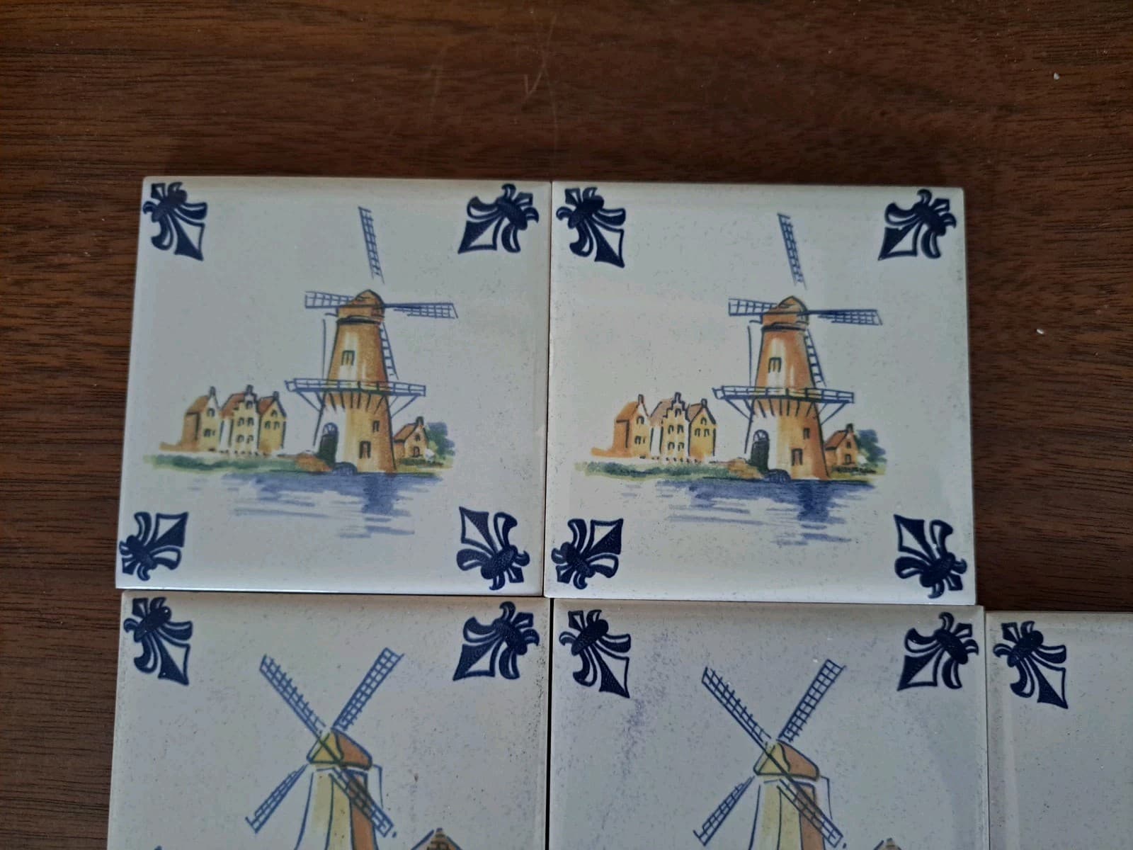 Vintage Set 12 KLM Airline Dutch Delft Ceramic POLICHROME Tile Coaster Windmills - Thumbnail 7