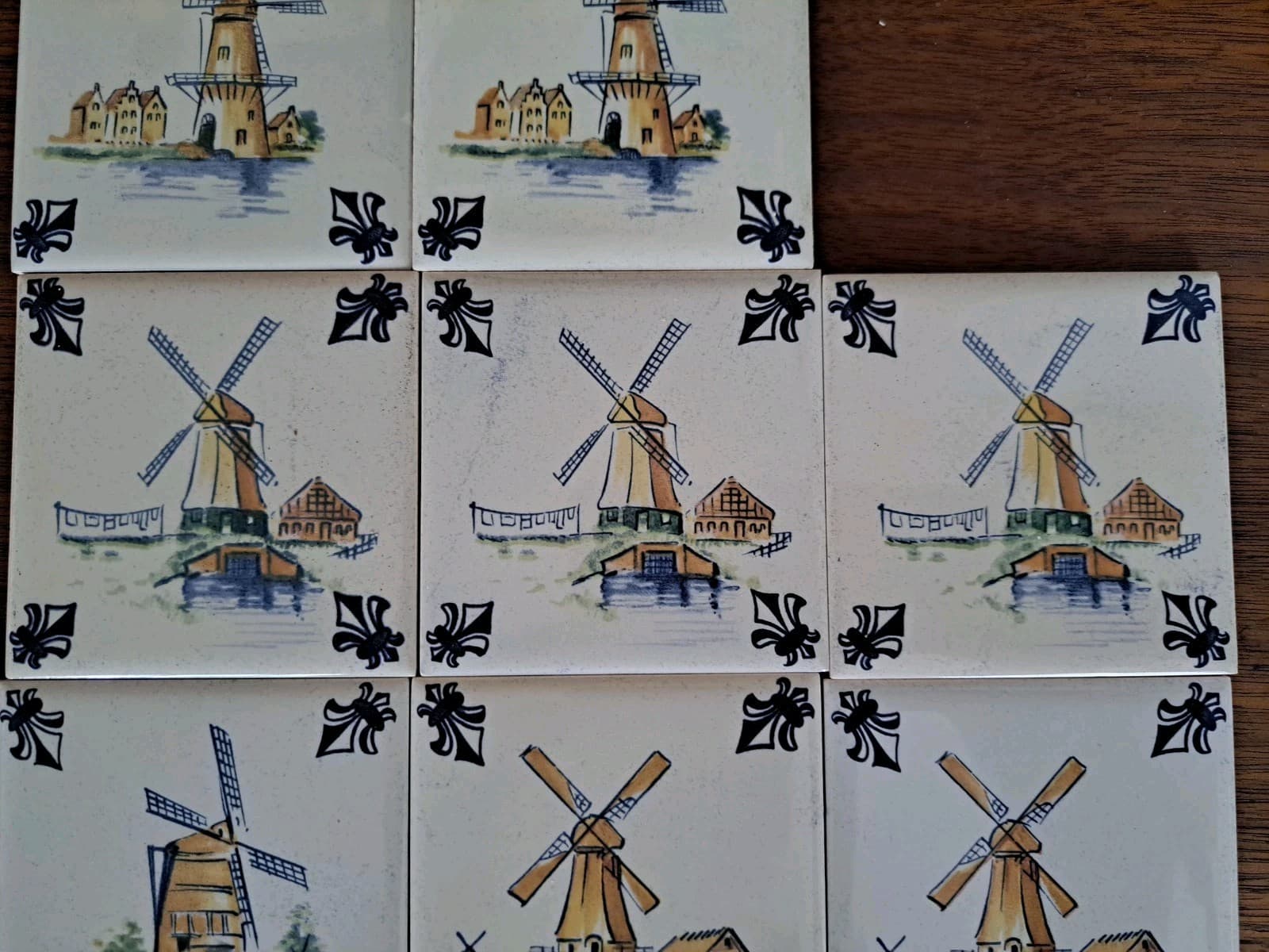 Vintage Set 12 KLM Airline Dutch Delft Ceramic POLICHROME Tile Coaster Windmills - Thumbnail 6