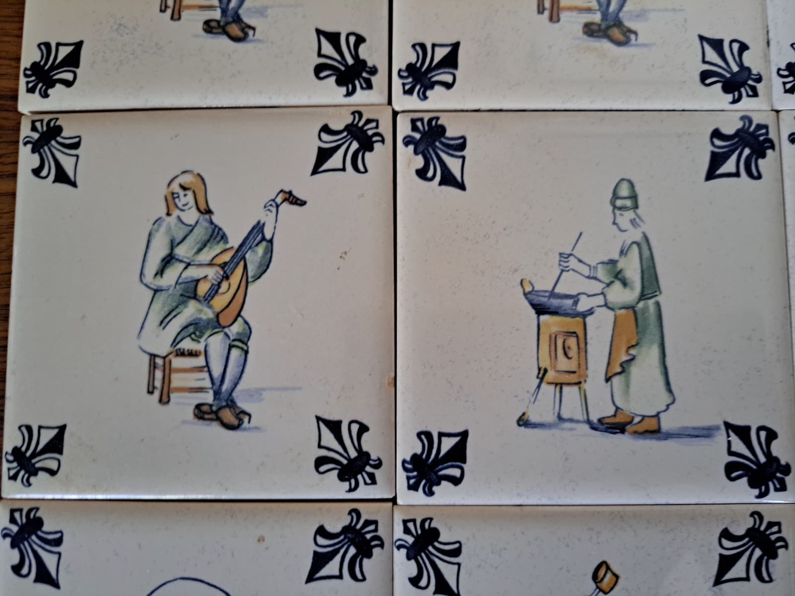 VTG Set 16 KLM Airline Dutch Delft Blue POLYCHROME Tile Coaster Games Workers 3" - Thumbnail 9