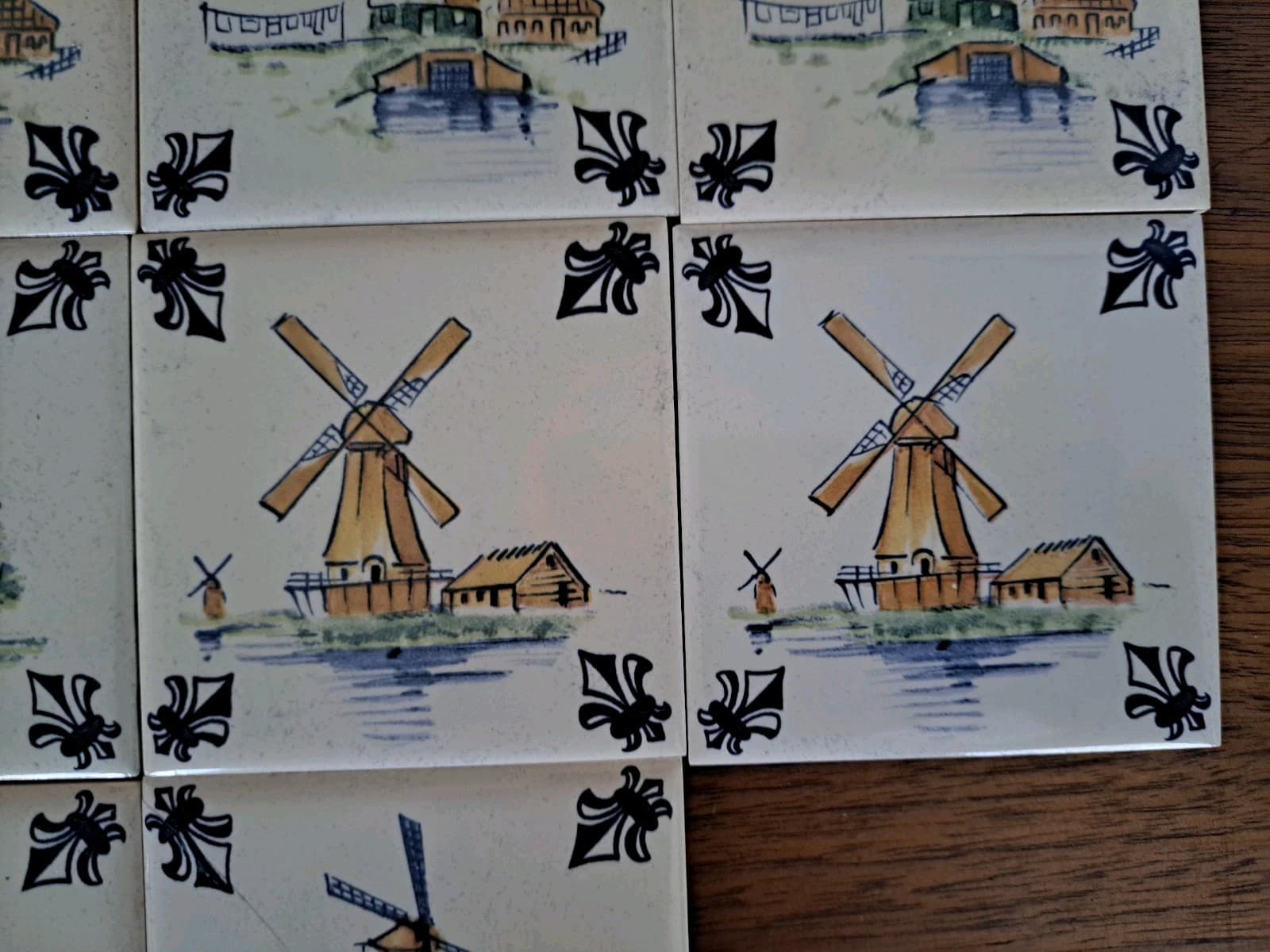 Vintage Set 12 KLM Airline Dutch Delft Ceramic POLICHROME Tile Coaster Windmills - Thumbnail 5