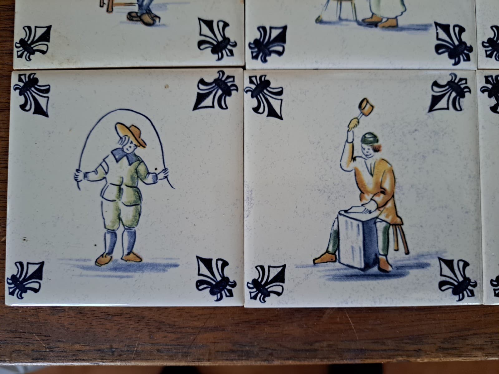 VTG Set 16 KLM Airline Dutch Delft Blue POLYCHROME Tile Coaster Games Workers 3" - Thumbnail 10