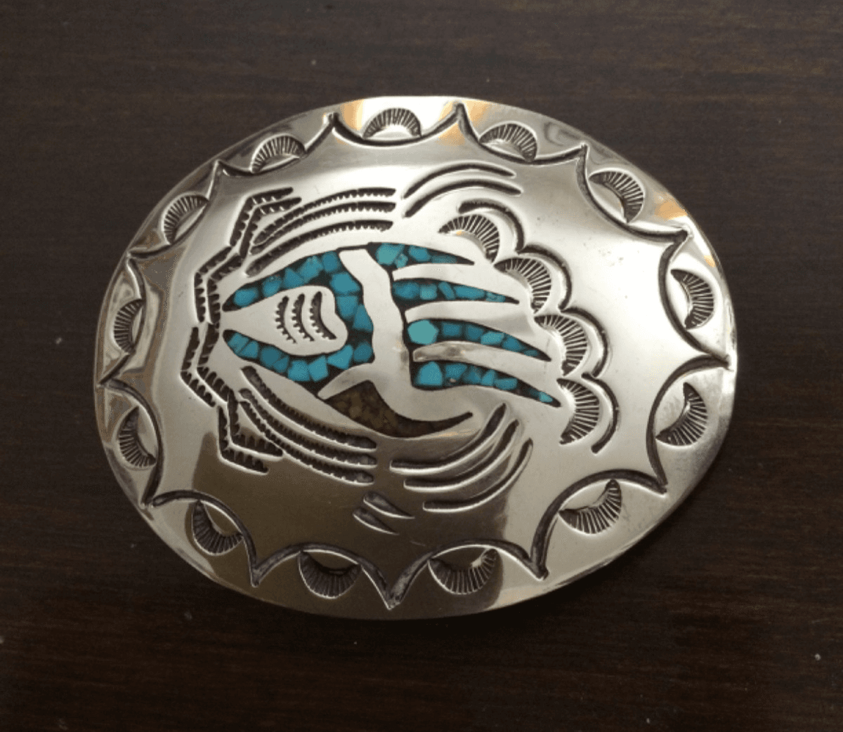 J. Nezzie Navajo Native American Bear Paw Coral Turquoise Inlaid Belt Buckle 22g - Thumbnail 6