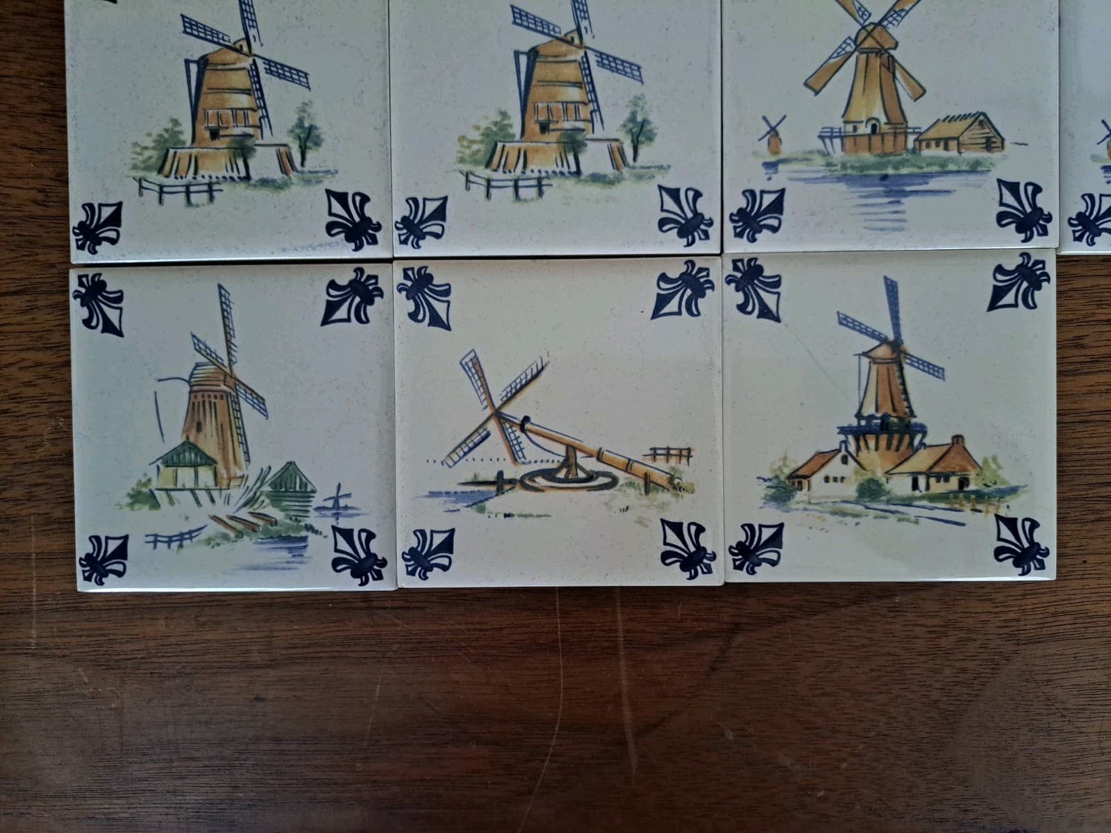 Vintage Set 12 KLM Airline Dutch Delft Ceramic POLICHROME Tile Coaster Windmills - Thumbnail 3