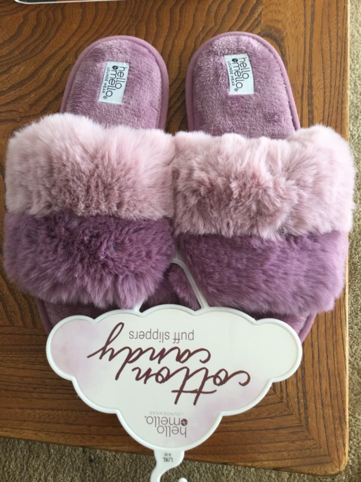 Hello Mello Cotton Candy Vegan Fur Plush Open Toe Slide Slippers Purple L/XL NEW - Thumbnail 2