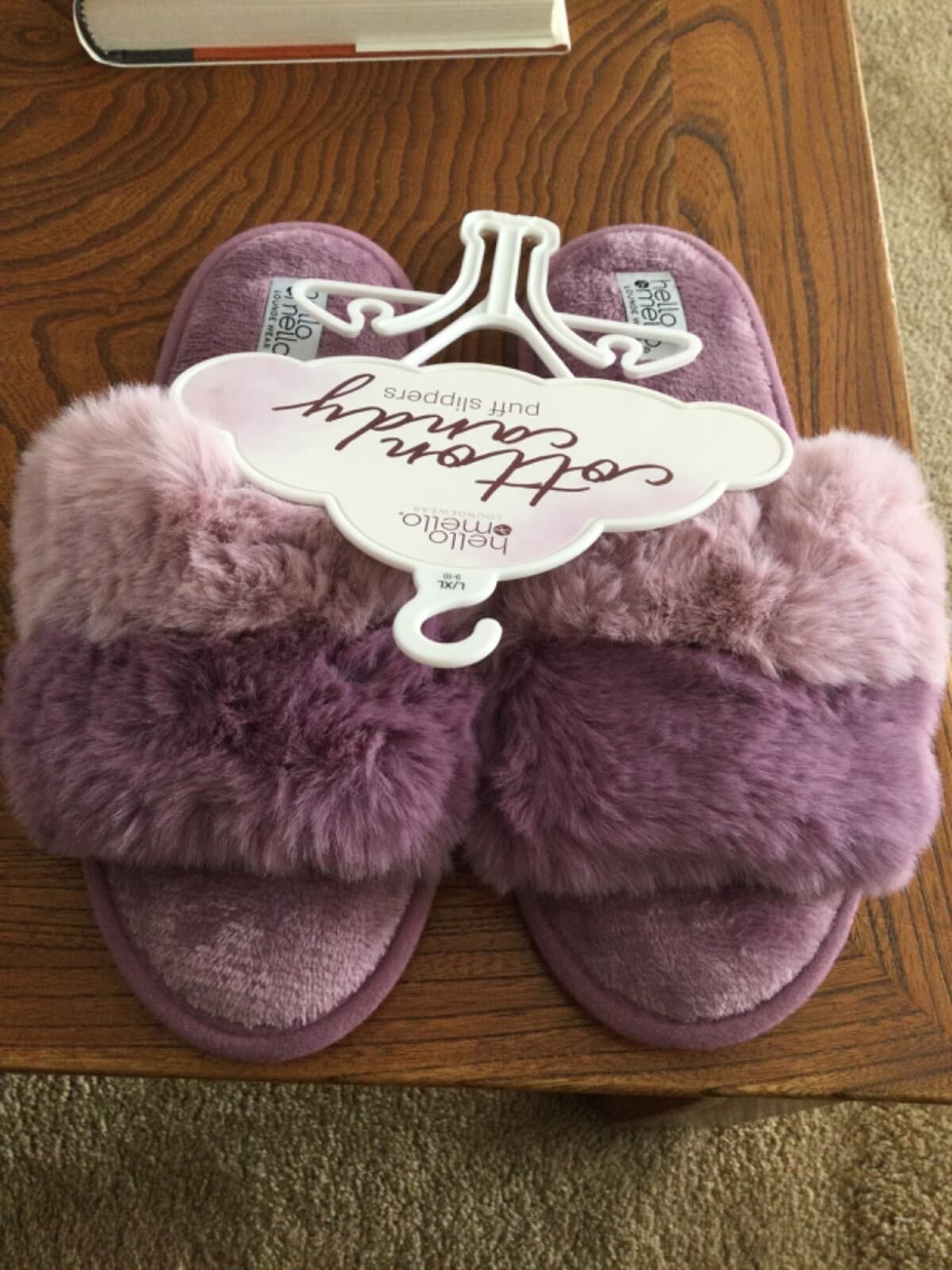 Hello Mello Cotton Candy Vegan Fur Plush Open Toe Slide Slippers Purple L/XL NEW - Thumbnail 5
