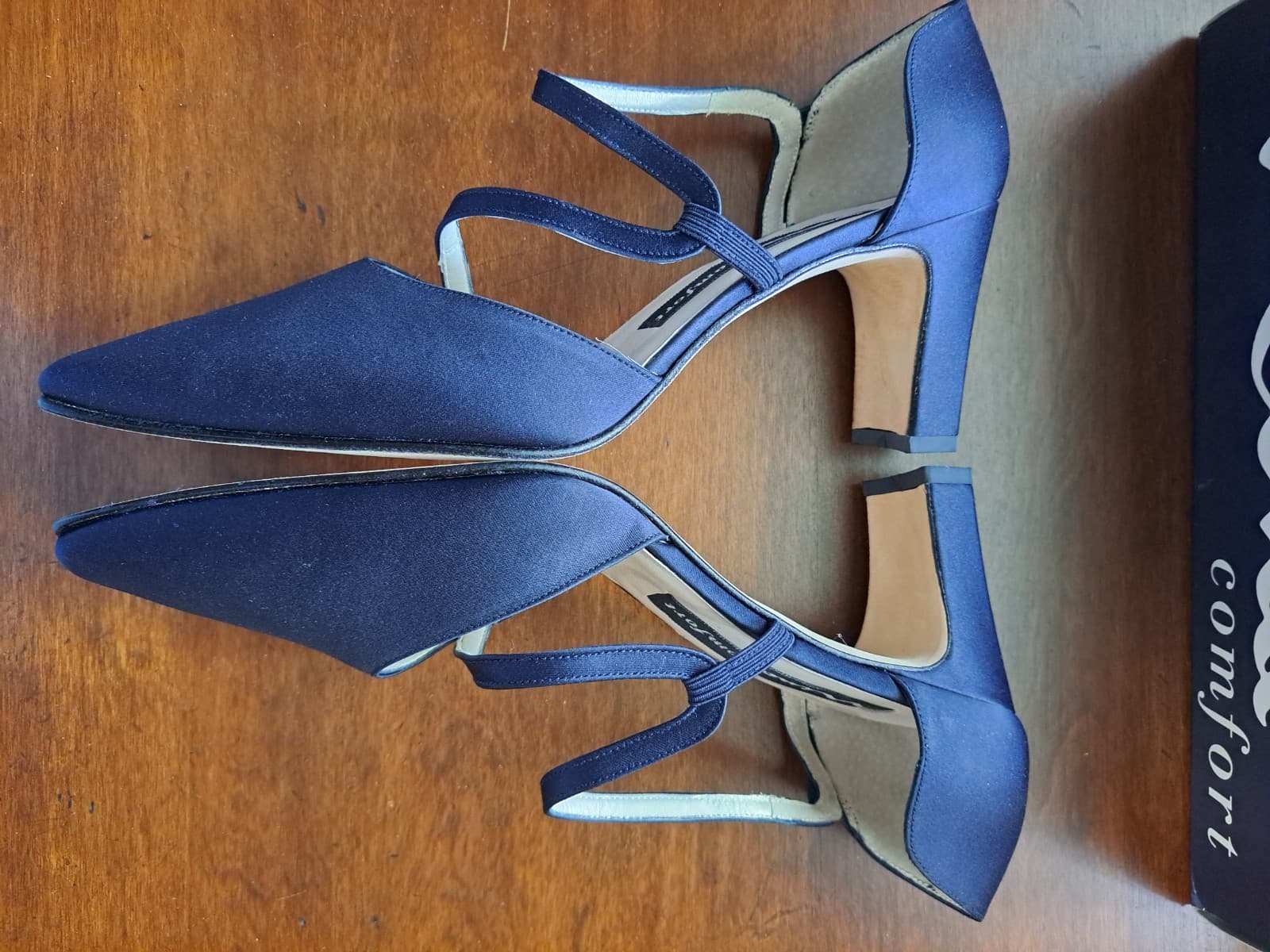 Nina Comfort Navy Blue Satin Style Strapy Evening Shoes Dress Heels Sz 9.5 Spain - Thumbnail 4