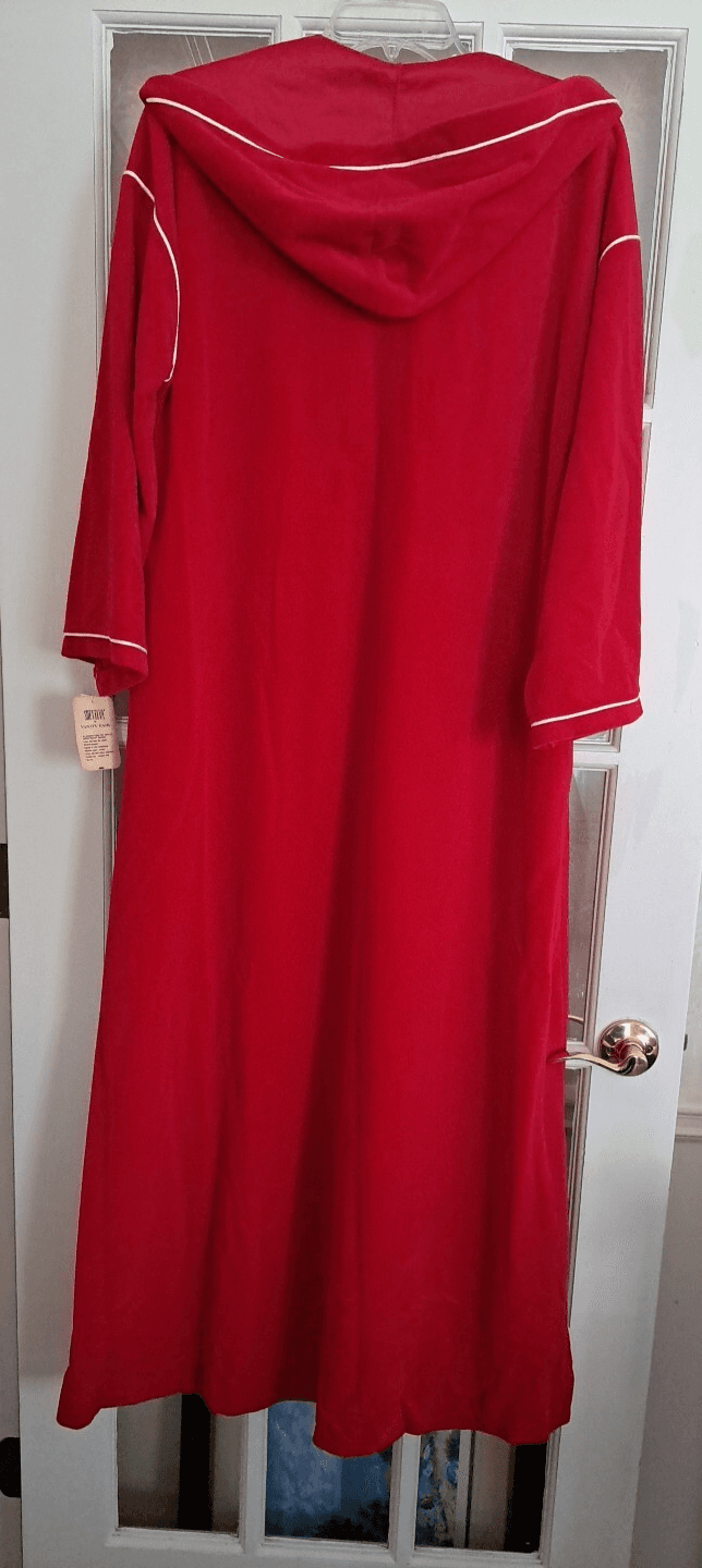 Vanity Fair Zip Up Robe Sz Small S Red Shevelva Velour Gown w/ Hood NWT VTG 54” - Thumbnail 4