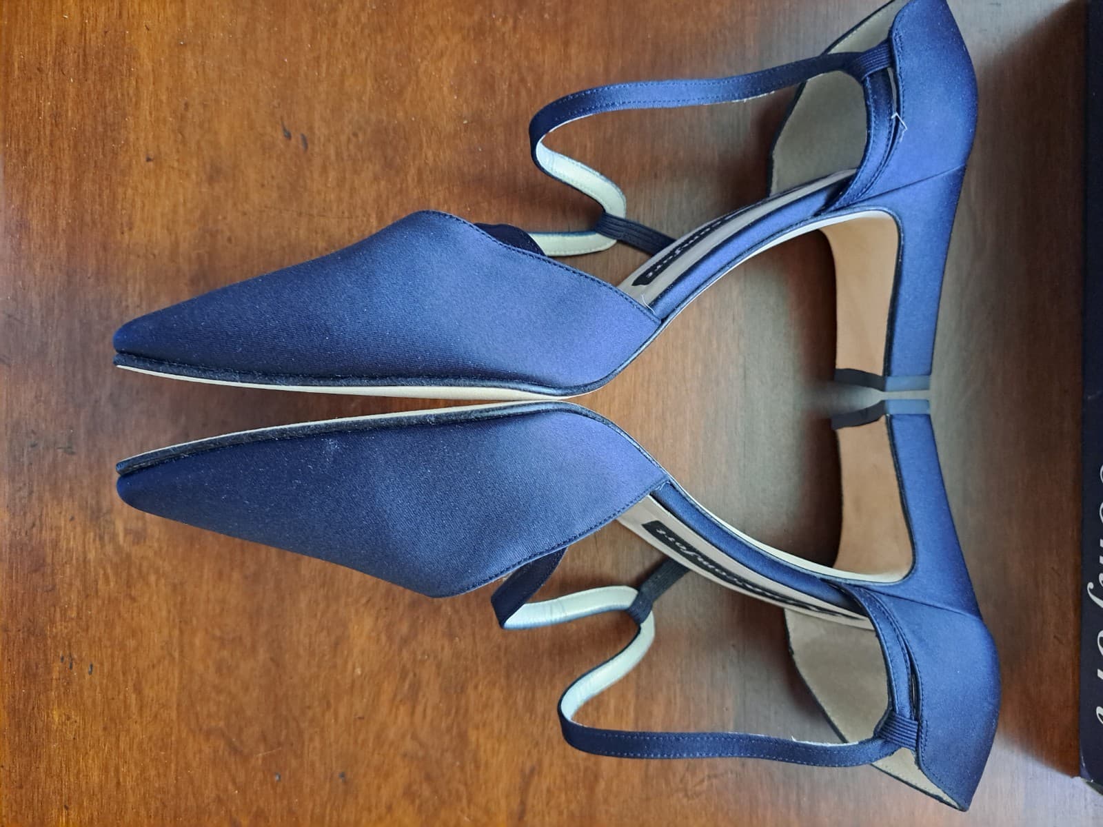 Nina Comfort Navy Blue Satin Style Strapy Evening Shoes Dress Heels Sz 9.5 Spain - Thumbnail 3