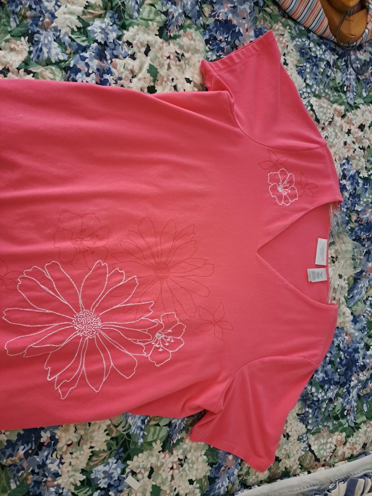 Liz Claiborne Women's Petite 2P Pink V-Neck Short Sleeve Casual T-Shirt Top 2XP - Thumbnail 3