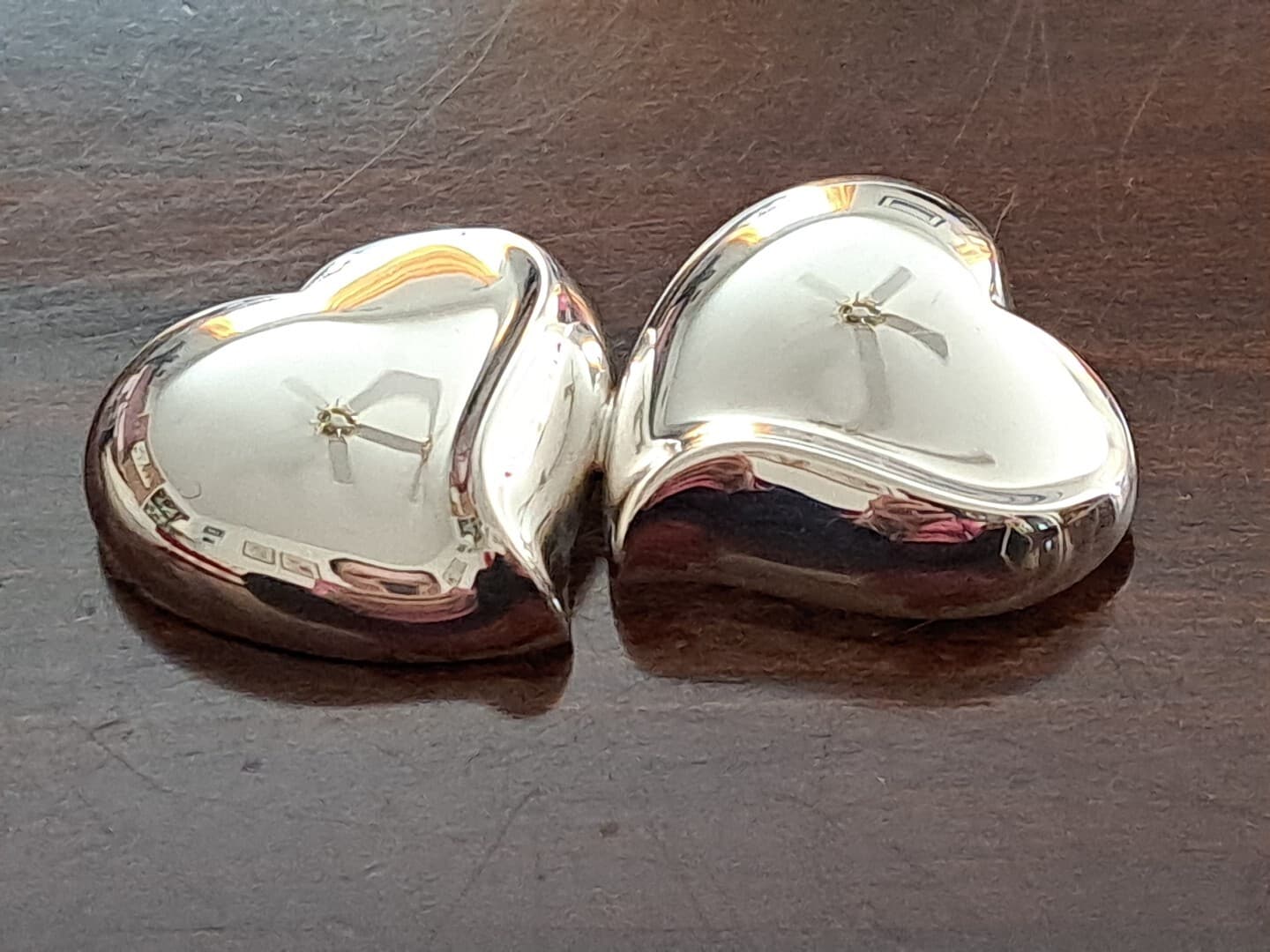 JONDELL SPAIN 925 Silver Puffy Hollow Double Love Dual Hearts Brooch Pin NEW - Thumbnail 3