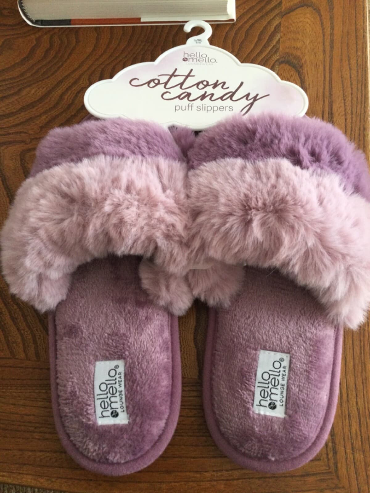 Hello Mello Cotton Candy Vegan Fur Plush Open Toe Slide Slippers Purple L/XL NEW - Thumbnail 3
