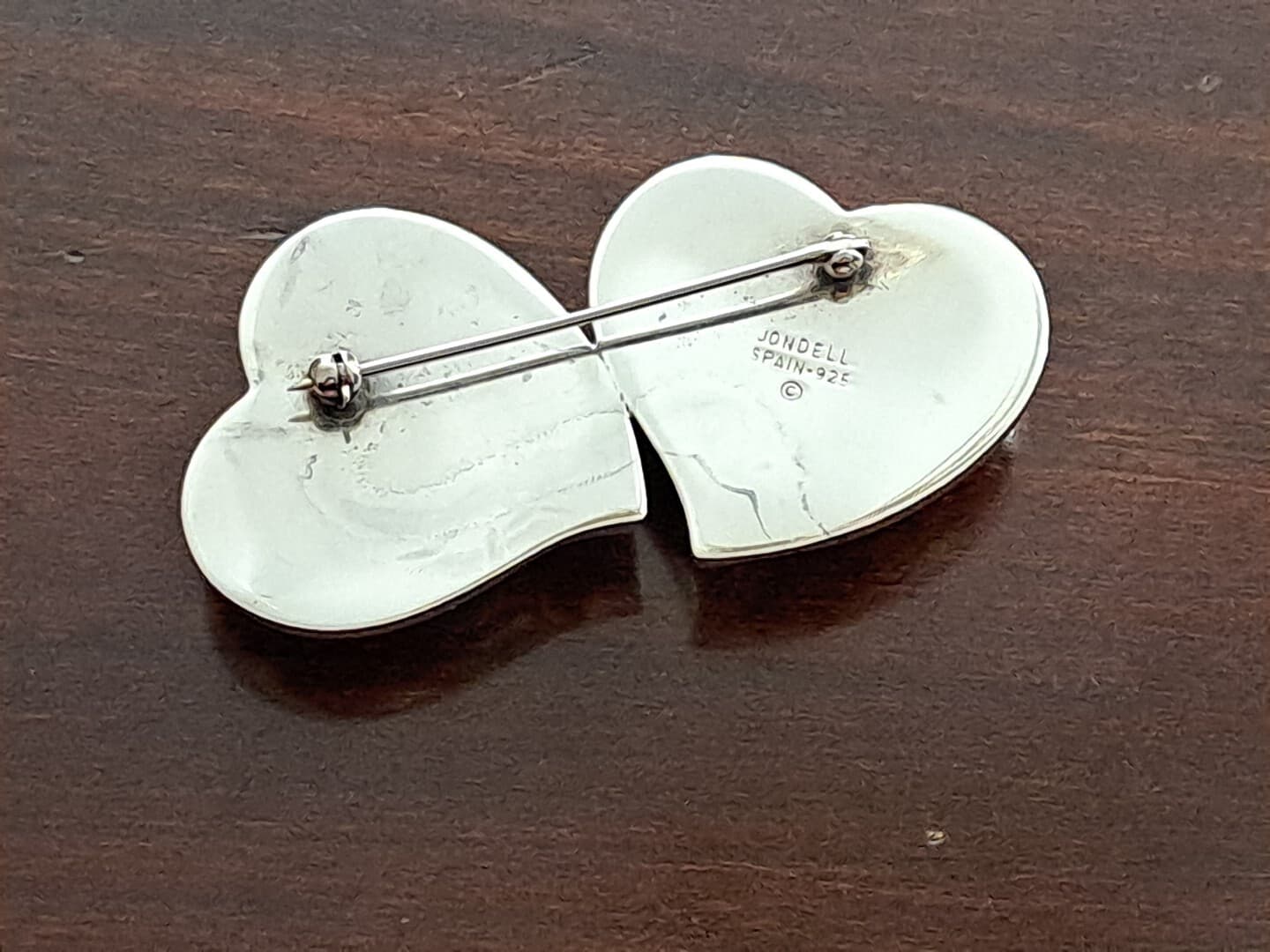 JONDELL SPAIN 925 Silver Puffy Hollow Double Love Dual Hearts Brooch Pin NEW - Thumbnail 8
