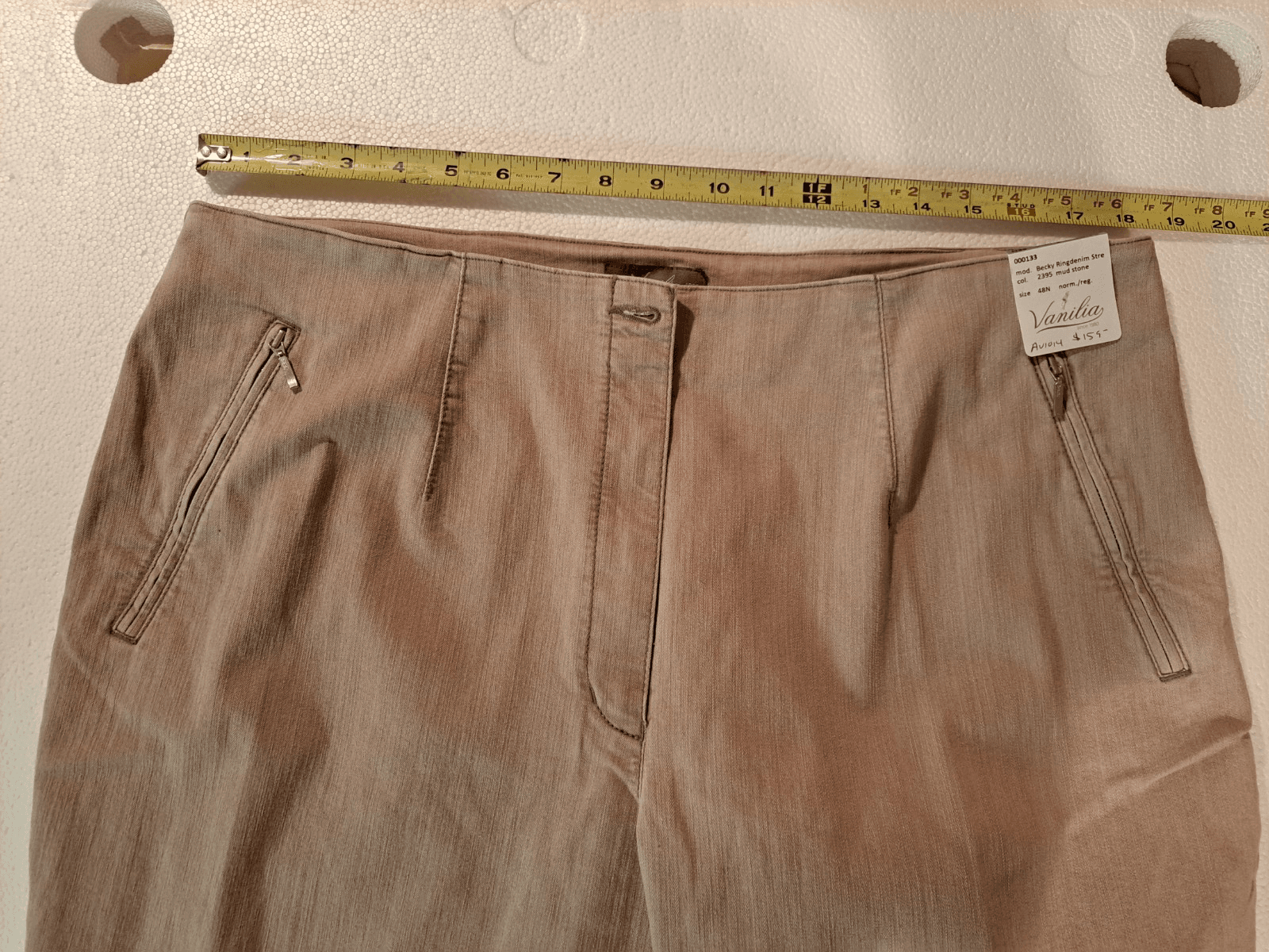 Vanilia Becky Mud Stone Light Ring Denim Pants 48 N US 16 Zip Pockets NWT - Thumbnail 5