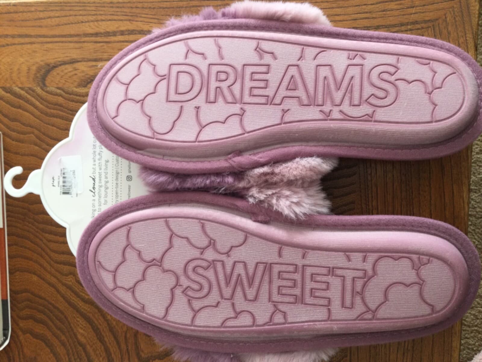 Hello Mello Cotton Candy Vegan Fur Plush Open Toe Slide Slippers Purple L/XL NEW - Thumbnail 4
