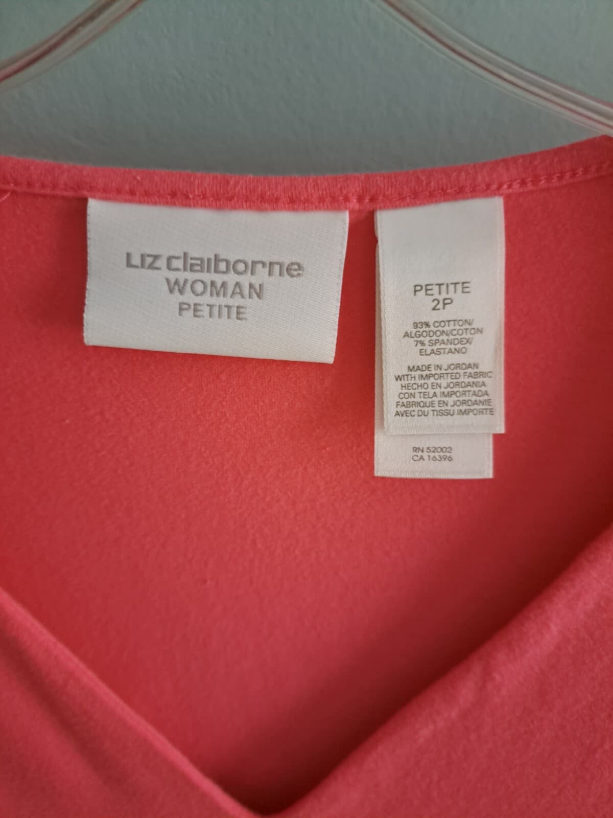 Liz Claiborne Women's Petite 2P Pink V-Neck Short Sleeve Casual T-Shirt Top 2XP - Thumbnail 2