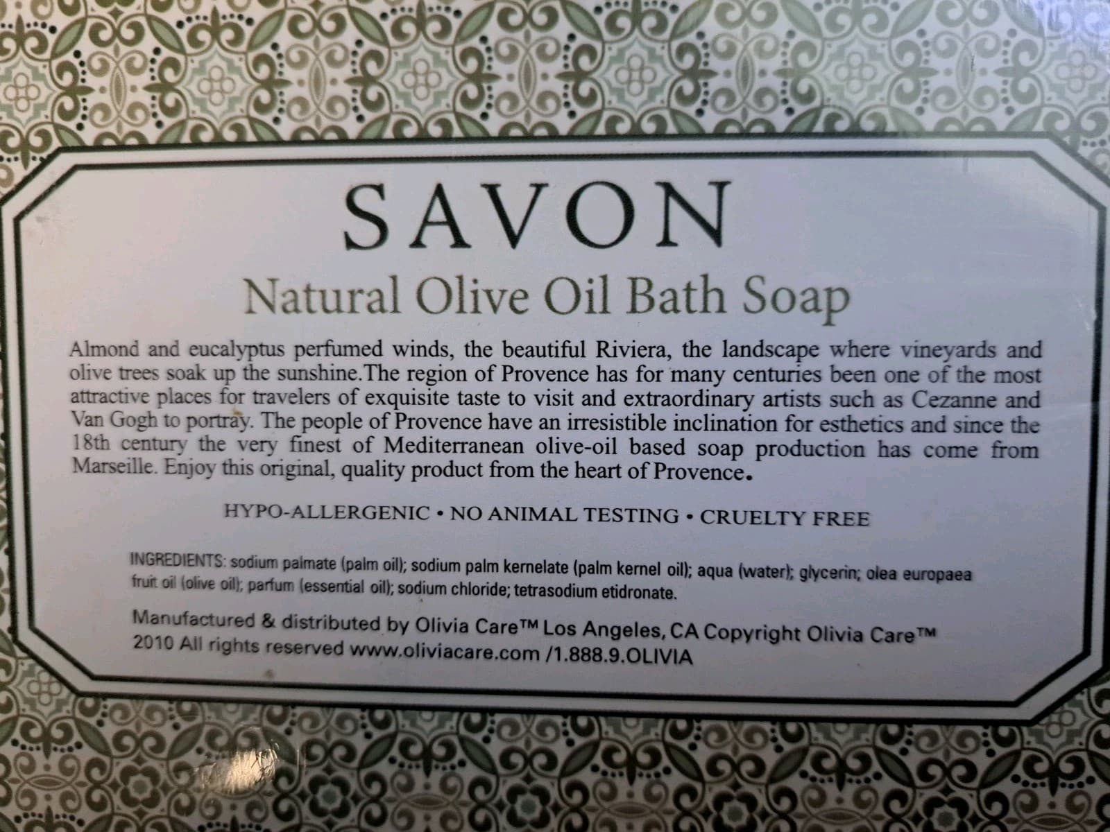 Olivia Care Natural Olive Oil Green Tea Bath Soap 3 pk 5oz each made in France - Thumbnail 3