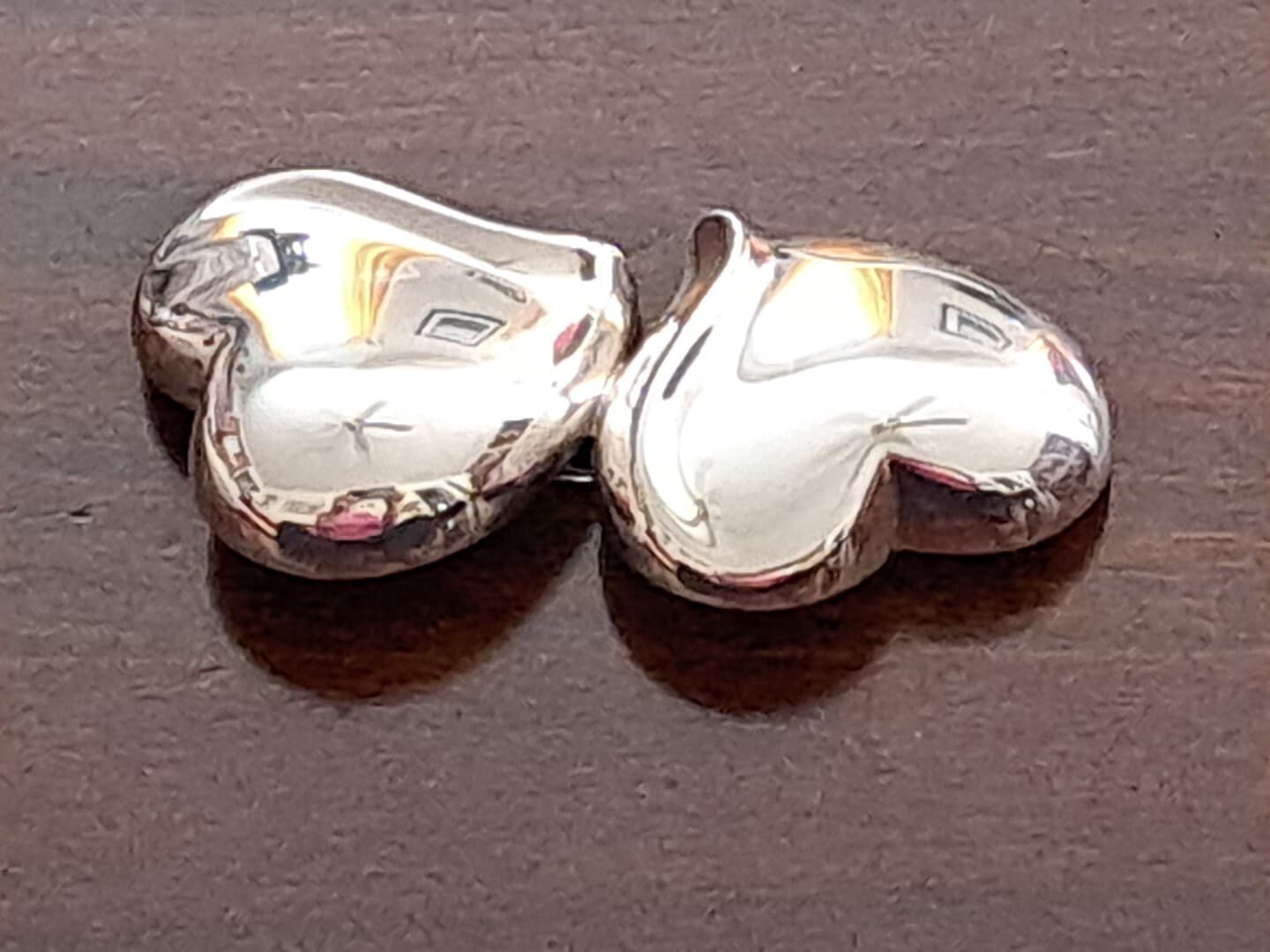 JONDELL SPAIN 925 Silver Puffy Hollow Double Love Dual Hearts Brooch Pin NEW - Thumbnail 6