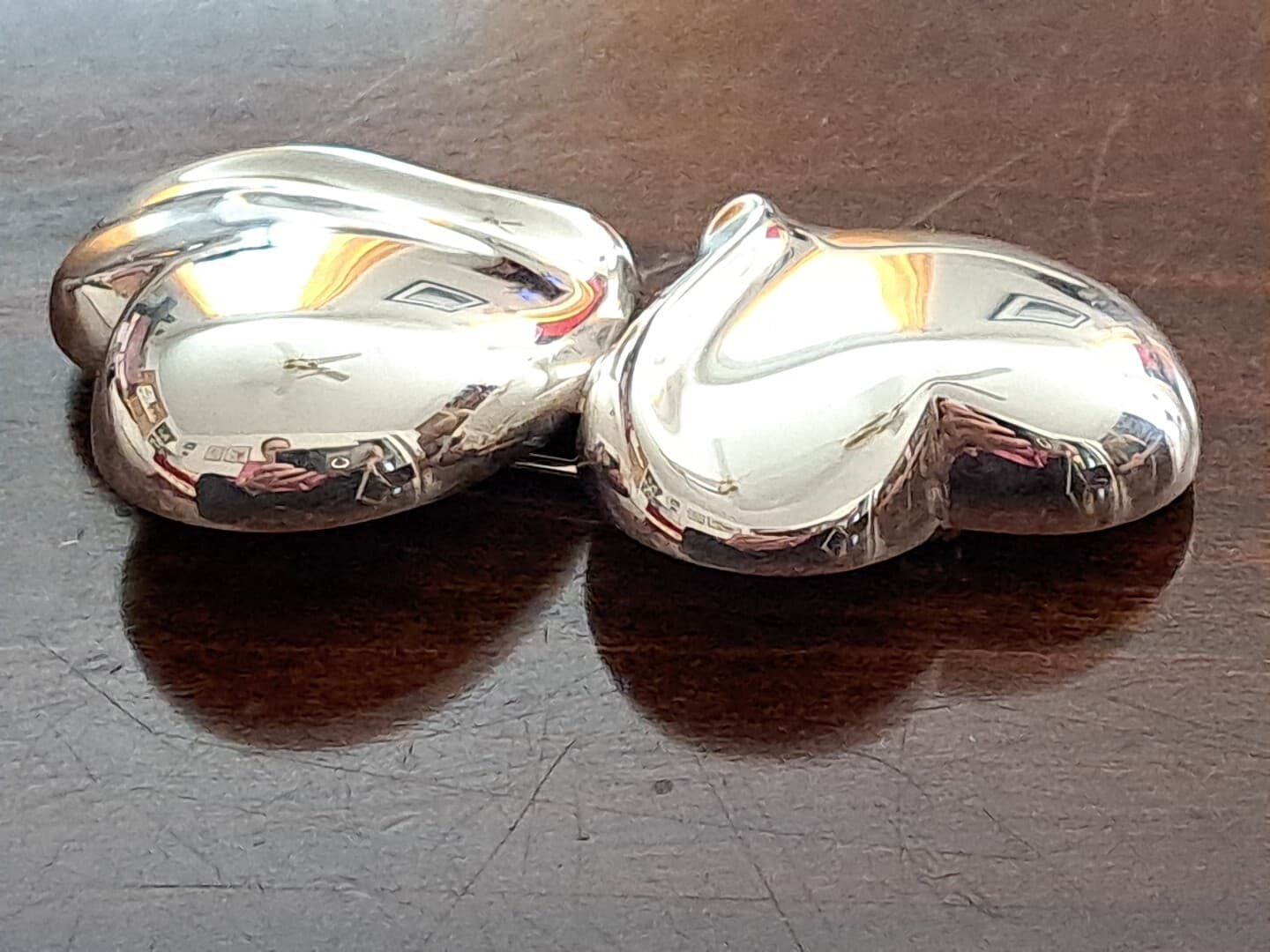 JONDELL SPAIN 925 Silver Puffy Hollow Double Love Dual Hearts Brooch Pin NEW - Thumbnail 4