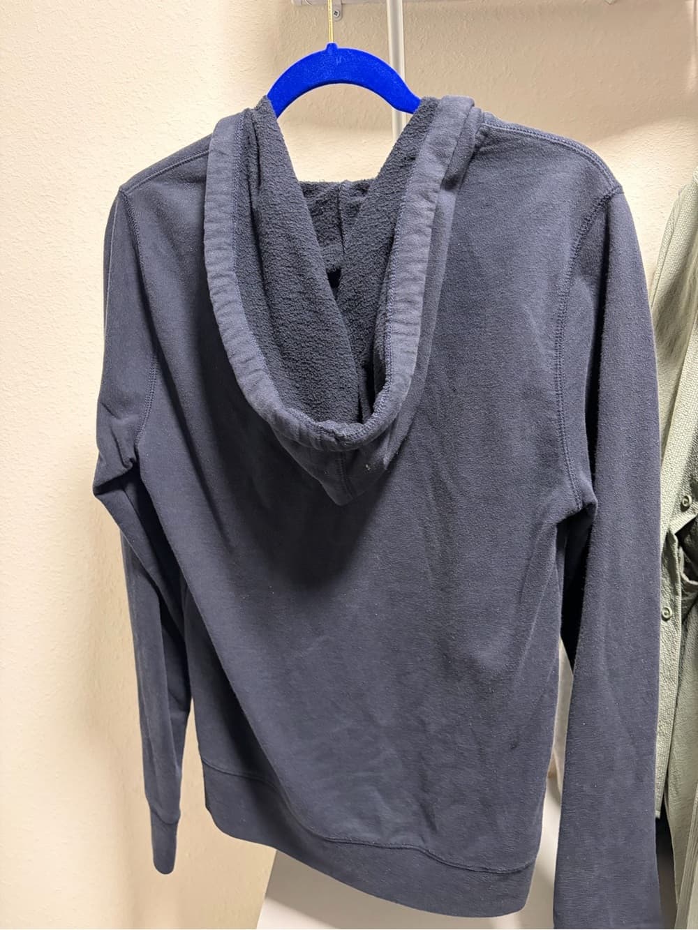 Express Men's Navy Zip-Up Hoodie with Contrast Drawstrings - Thumbnail 5