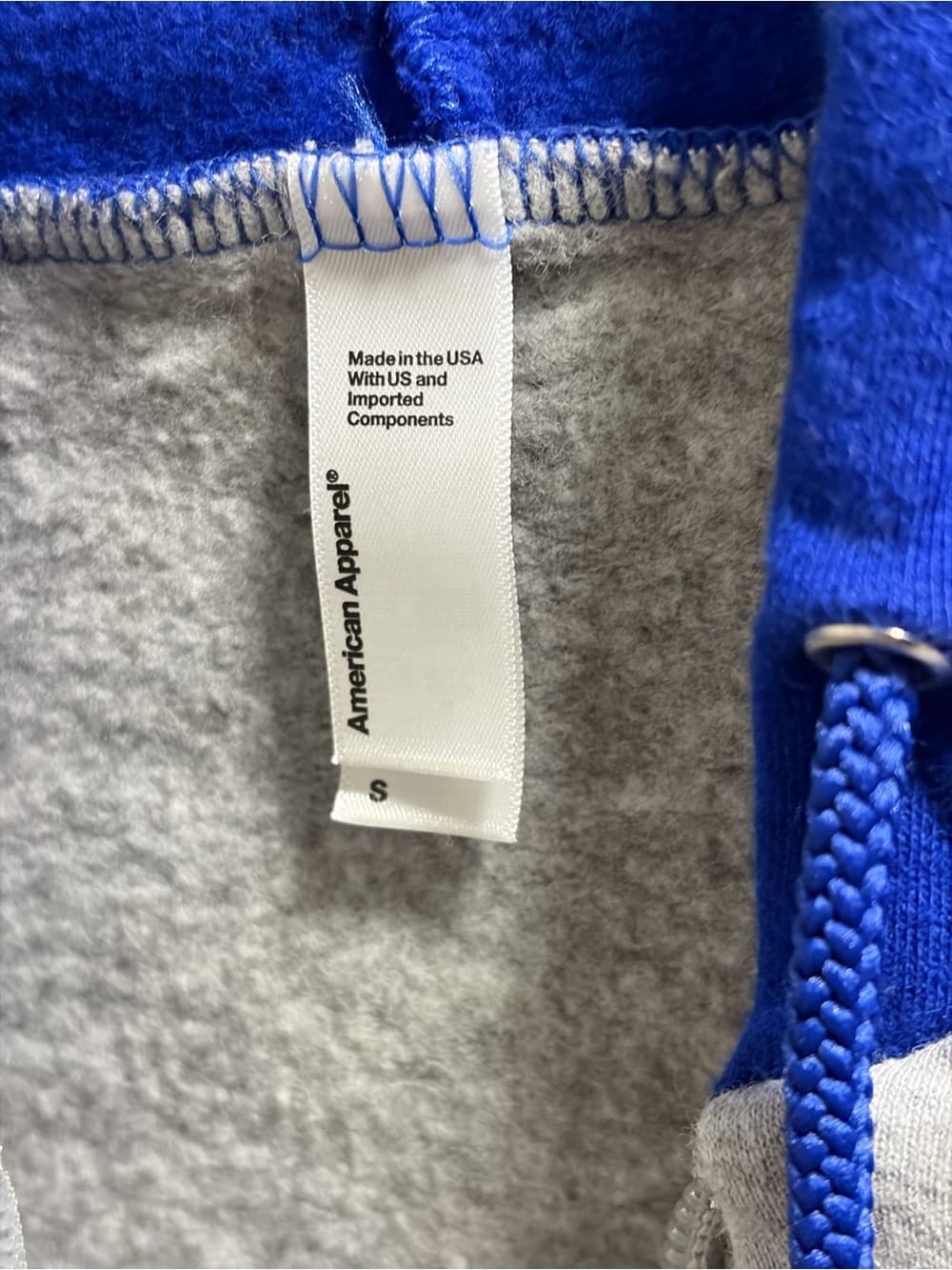American Apparel Blue and Light Gray Raglan Zip Hoodie - Thumbnail 3