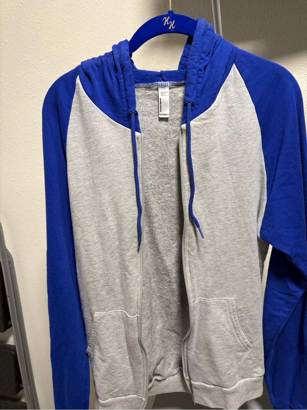 American Apparel Blue and Light Gray Raglan Zip Hoodie - Thumbnail 2