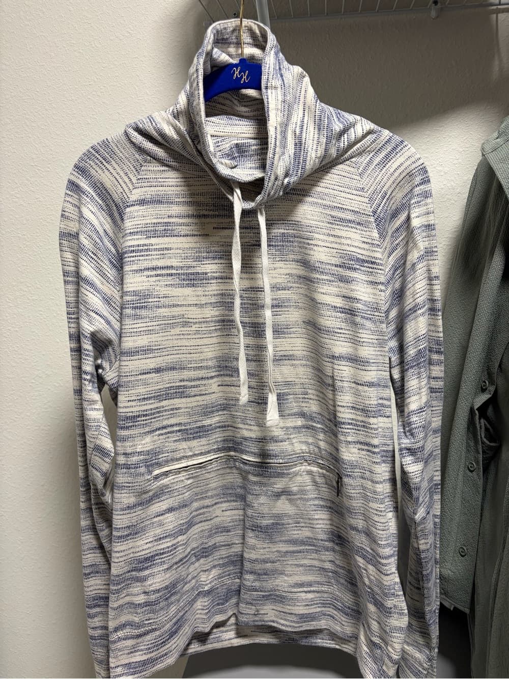 American Rag Blue and Cream Striped Cowl Neck Pullover Hoodie