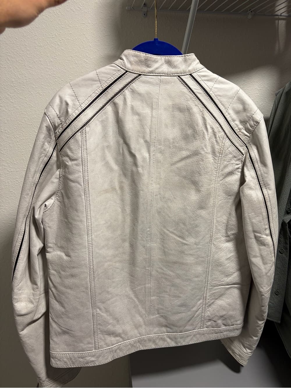 Wilsons Leather White Leather Bomber Jacket with Black Trim - Thumbnail 9