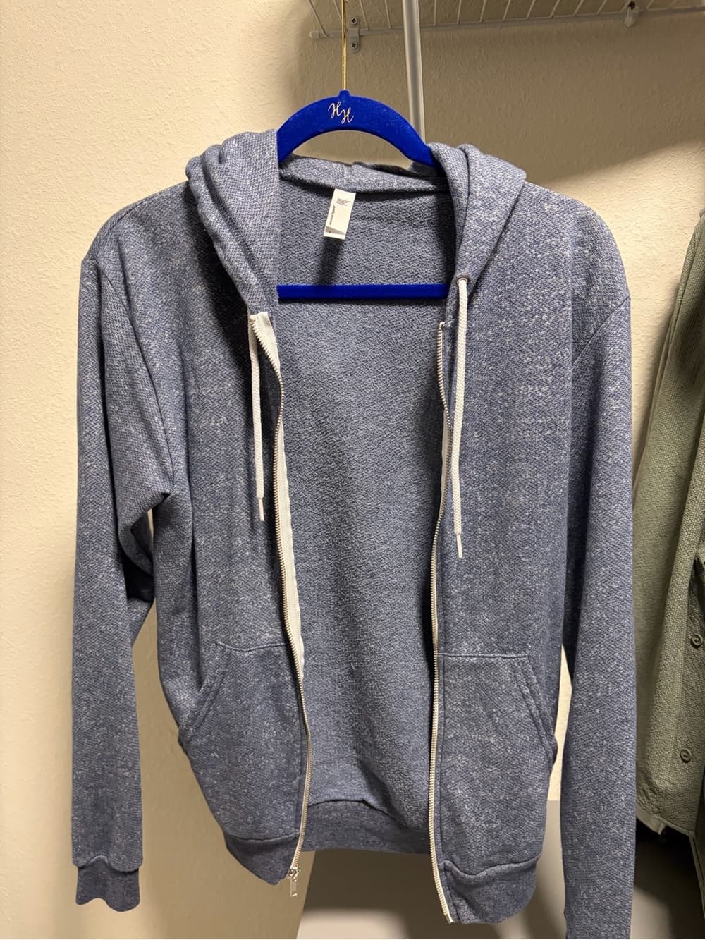 American Apparel Heathered Blue Zip-Up Hoodie Sweater - Thumbnail 4