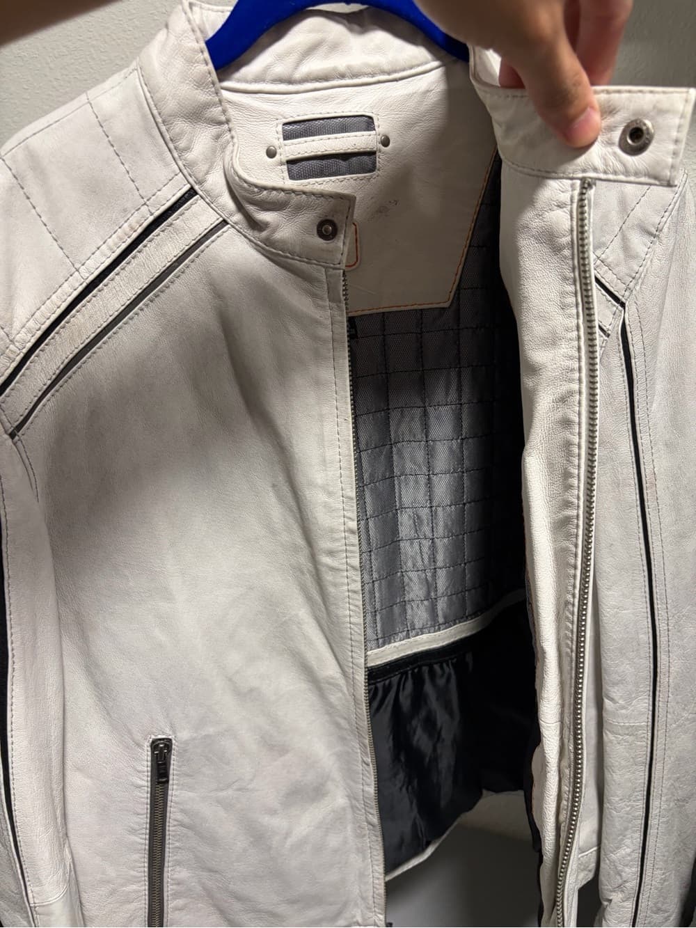 Wilsons Leather White Leather Bomber Jacket with Black Trim - Thumbnail 4