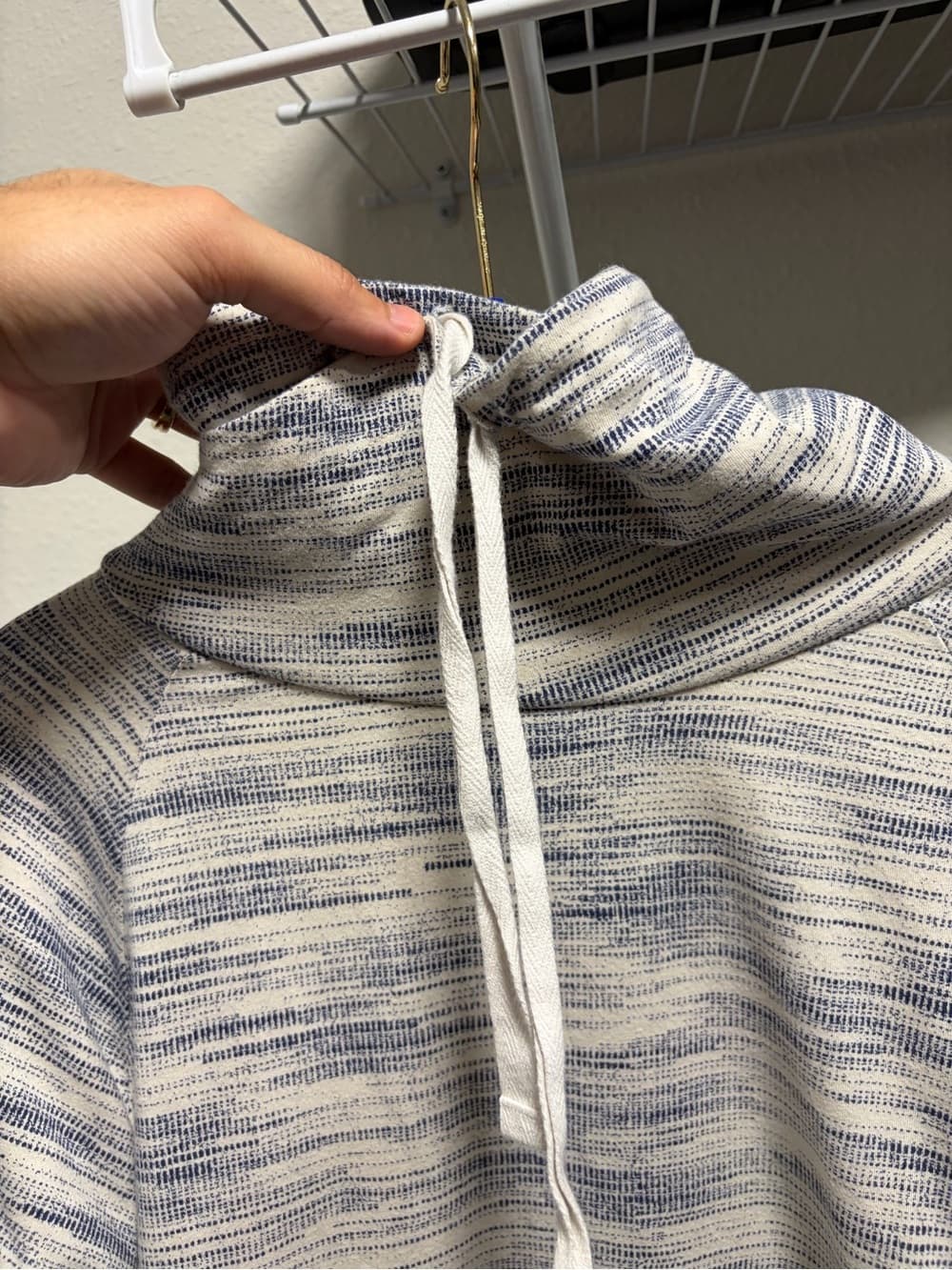American Rag Blue and Cream Striped Cowl Neck Pullover Hoodie - Thumbnail 2