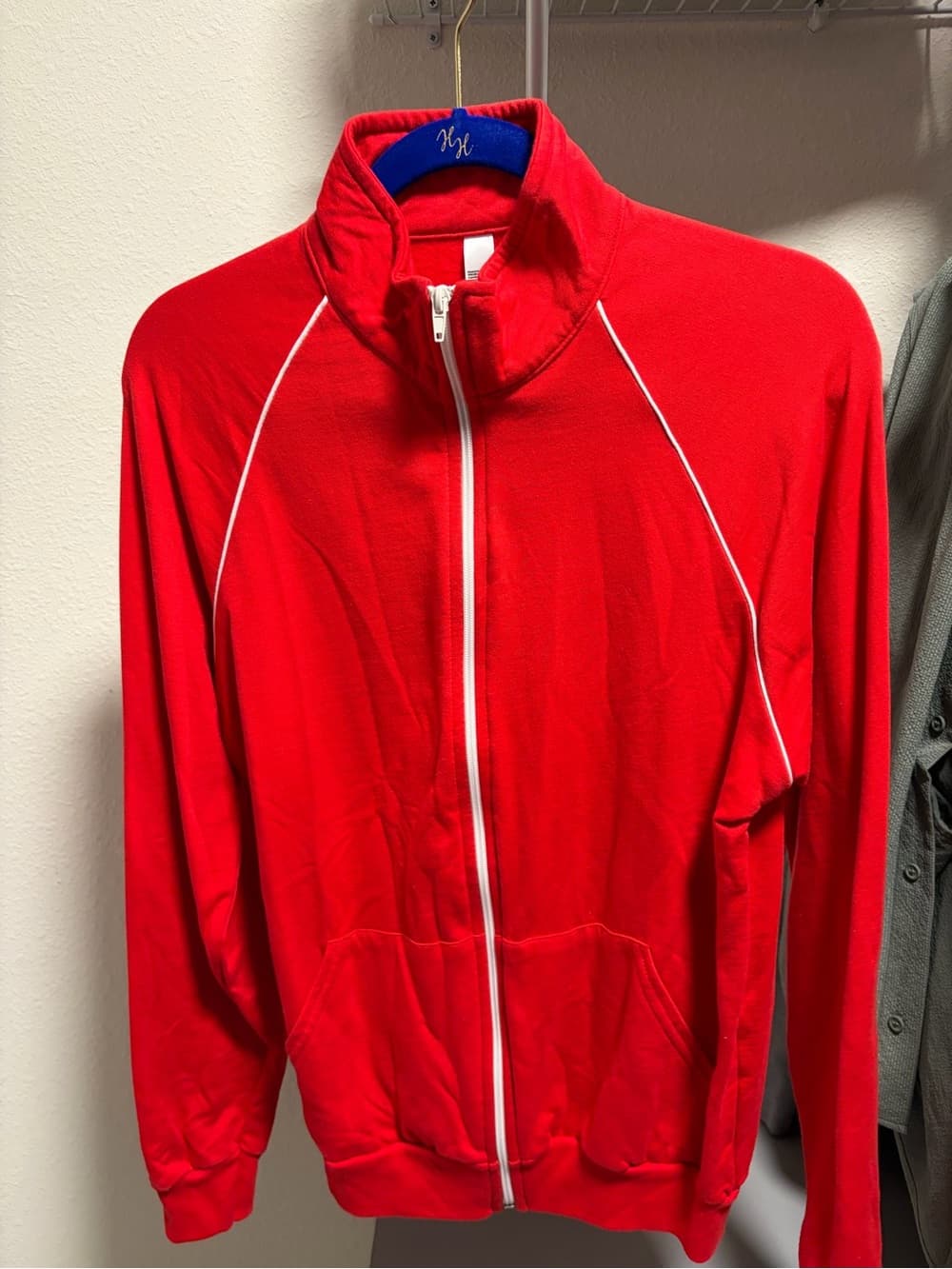 American Apparel Red Lightweight Track Jacket with White Piping - Thumbnail 2